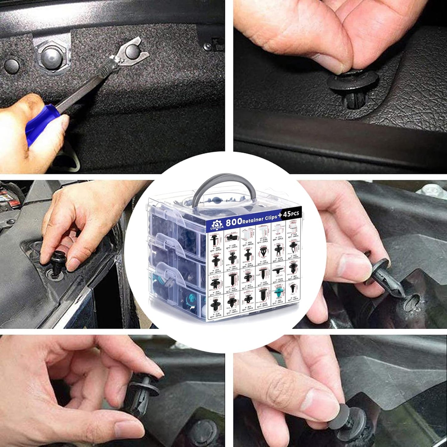 Car Push Retainer Clips 845pcs with 24Most Popular Push Pins for Automotive Parts Sizes Auto Push Pin Screw Clips with 10 Cable Ties and Blue Fastener Remover for Ford GM Toyota Honda Chrysler Nissan