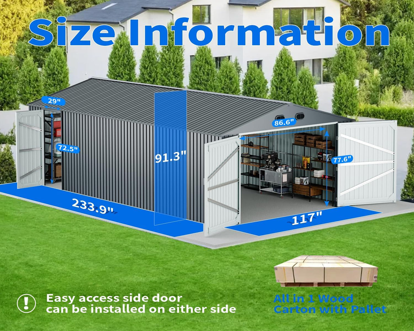 10x20 FT Outdoor Storage Shed, Metal Garage Shed with 2 Lockable Doors, Large Metal Building with 4 Air Vents, Galvanized Steel Prefab Garage Sheds for Car, Truck, Tool, Dark Gray