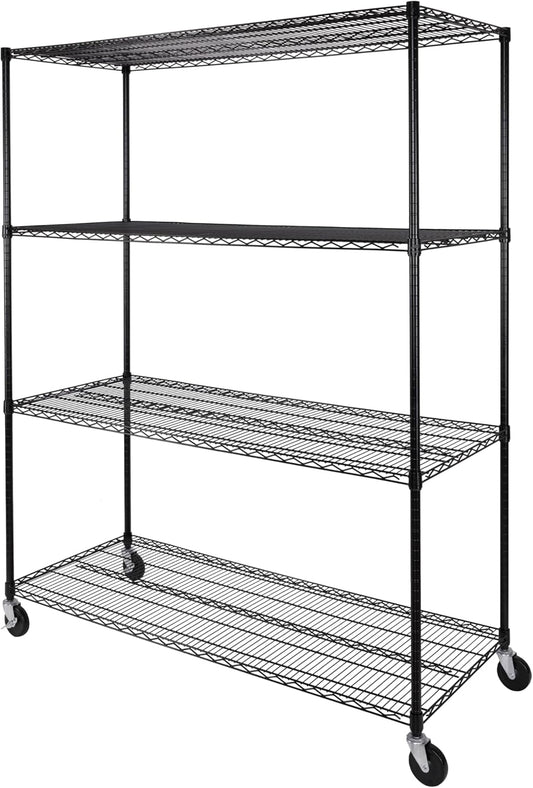 Seville Classics UltraDurable Heavy Duty NSF Solid Steel Wire Rack Storage Unit, Organizer for Garage, Warehouse, Office, Restaurant, Classroom, Kitchen, Black, 4-Tier Shelving, 60" W x 24" D