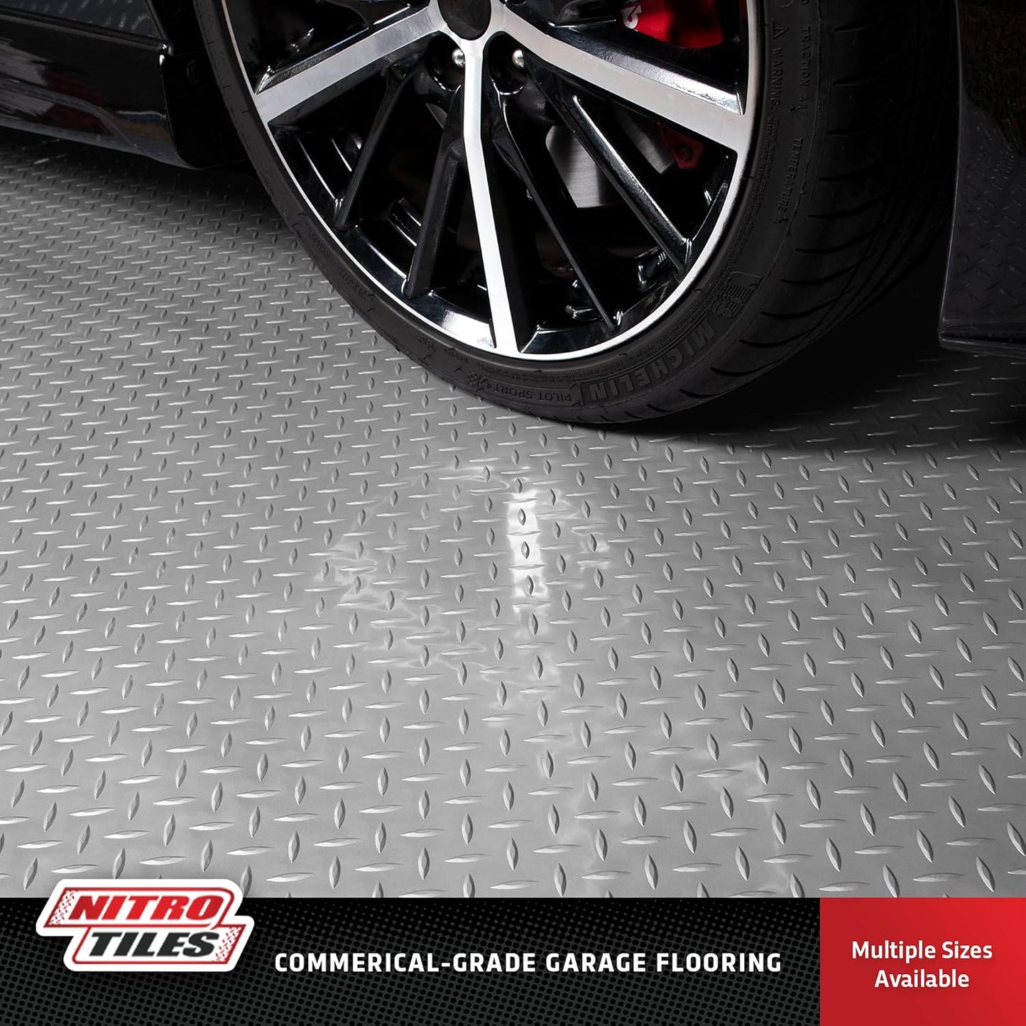 IncStores 2.5mm Thick Commercial-Grade Nitro Roll Garage Floor Mat | Flexible Vinyl Floor Mat for a Stronger and Safer Garage, Workshop, or Trailer | Diamond-Plate, Stainless Steel, 10' x 25'