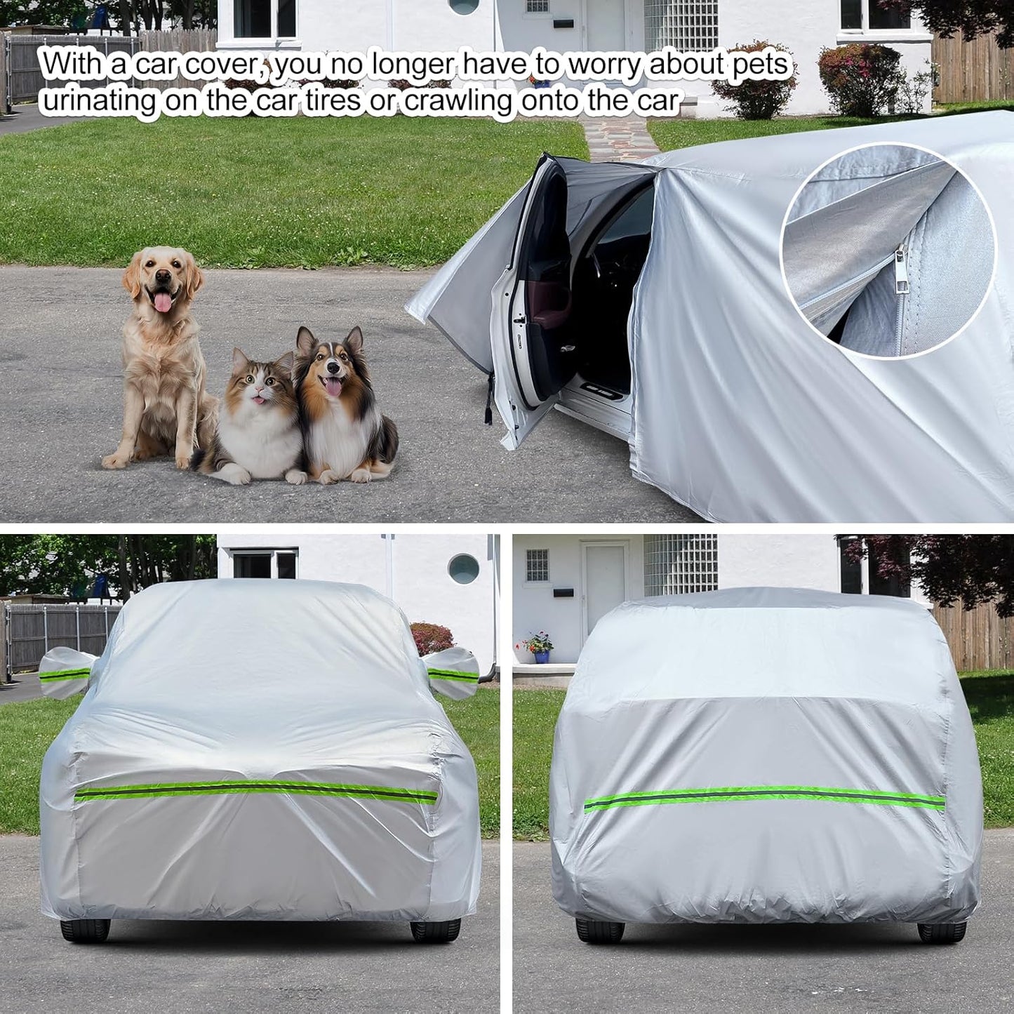 TUCAREST 6-Layers Heavy Outdoor Pickup Full Car Cover Hard Shell Zipper Design Waterproof All Weather Weatherproof UV Sun Protection Snow Dust Storm Resistant with Straps (Fit for UP to 230"-260")