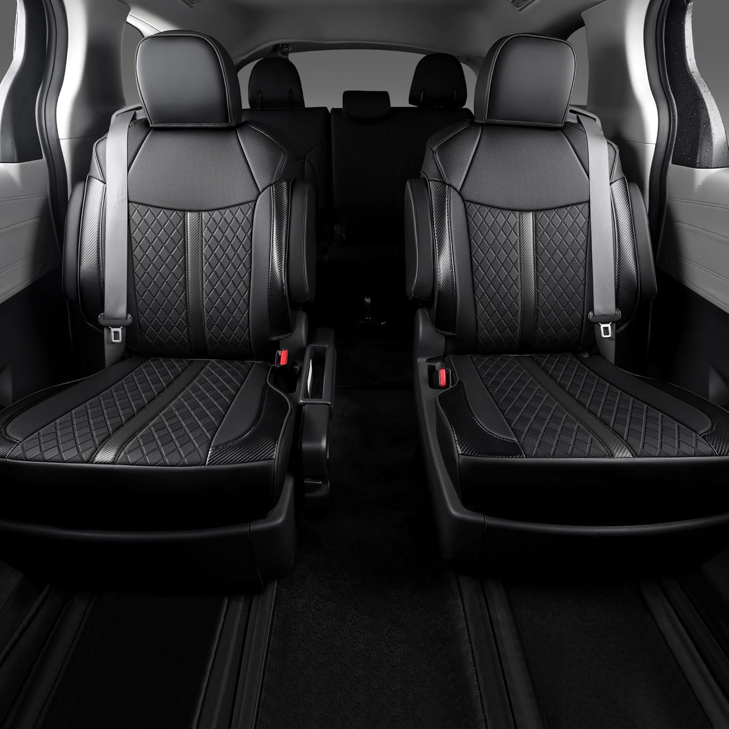 Custom Fit Sienna Seat Covers for Toyota Sienna LE,XLE 2021-2025 3-Row Accessories Full Coverage Waterproof Leather Car Seat Covers Full Set (Black, 7-Seat)