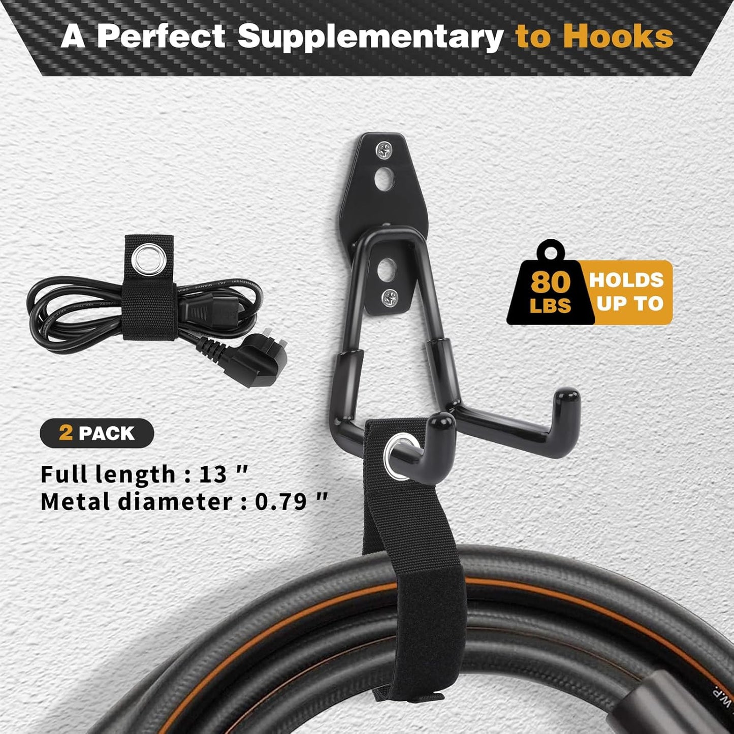 Steel Garage Storage Hooks, 16-Pack, Heavy Duty Wall Mount Hooks for Bike, Ladder, Garden Tools, Anti-Slip Coating