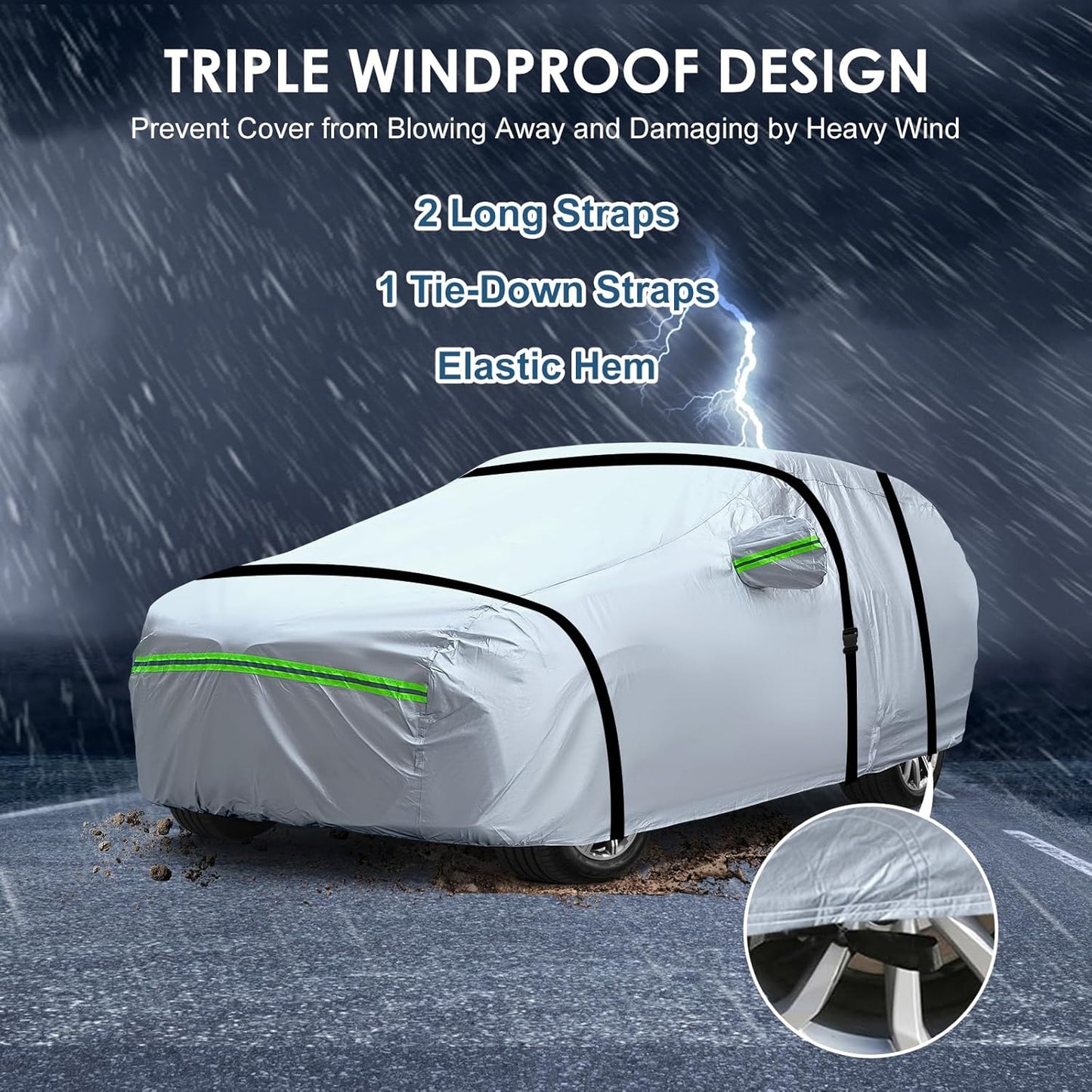AUQDD 6-Layers Premium Sedan Car Cover Waterproof All Weather Weatherproof UV Sun Protection Snow Dust Storm Resistant Outdoor Exterior Custom Form-Fit Full Padded Car Cover with Straps 197"-208" K4