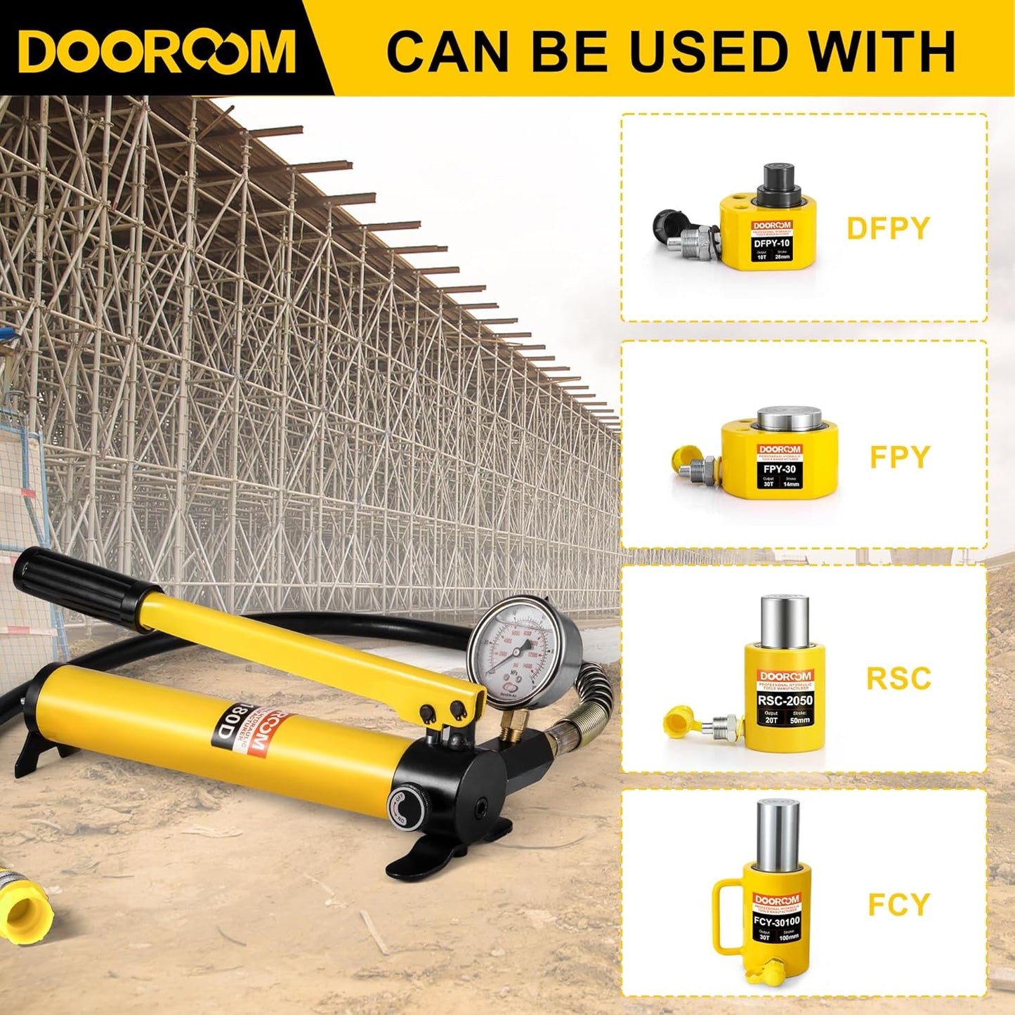 CP-180 Hydraulic Hand Pump with Oil Gauge, Hand Operated Pump Suitable for Separate Hydraulic Tools