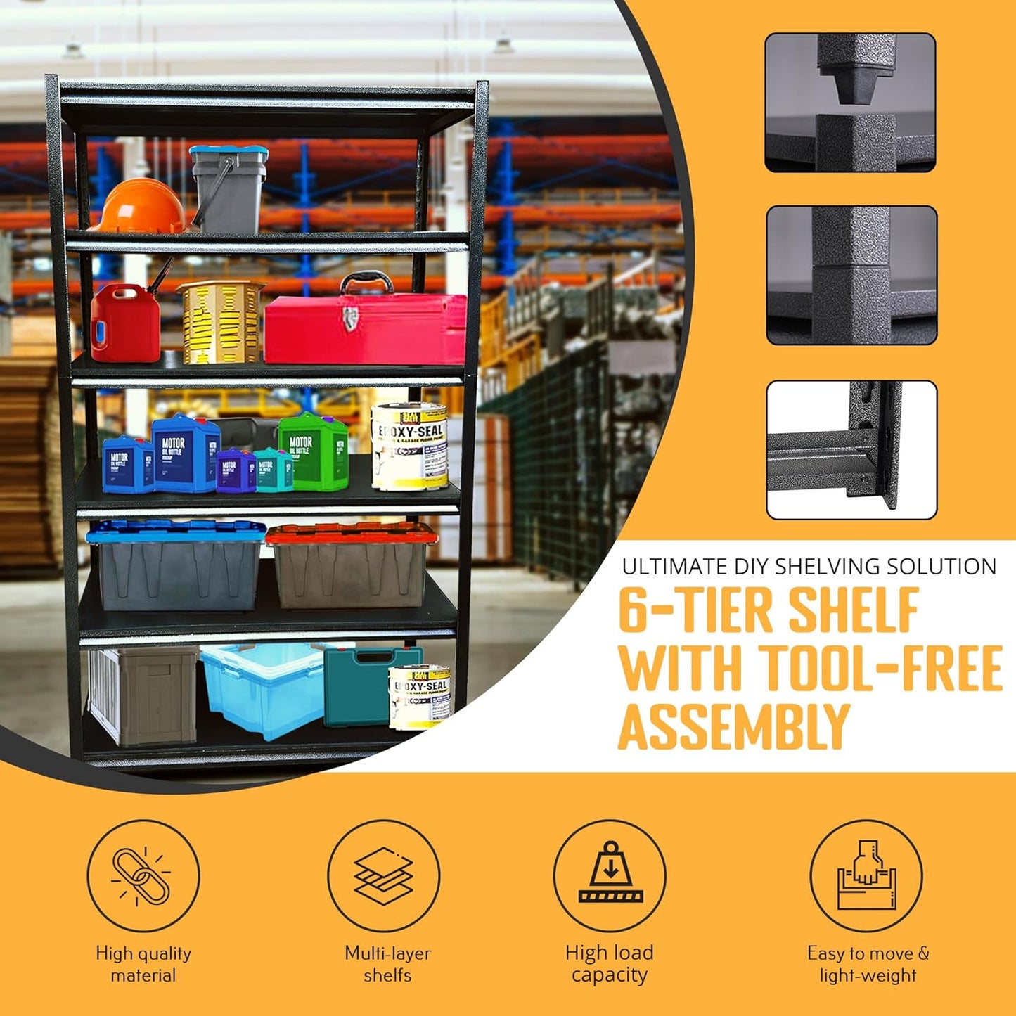 Rigma 5 Tier Garage Shelf, Heavy Duty Steel Shelving Unit, Adjustable Metal Multi-use Storage Rack, Shelves for Garage, Basement, and Industrial Warehouse Or Office (48" W X 20" D X 78" H 6-Tier)