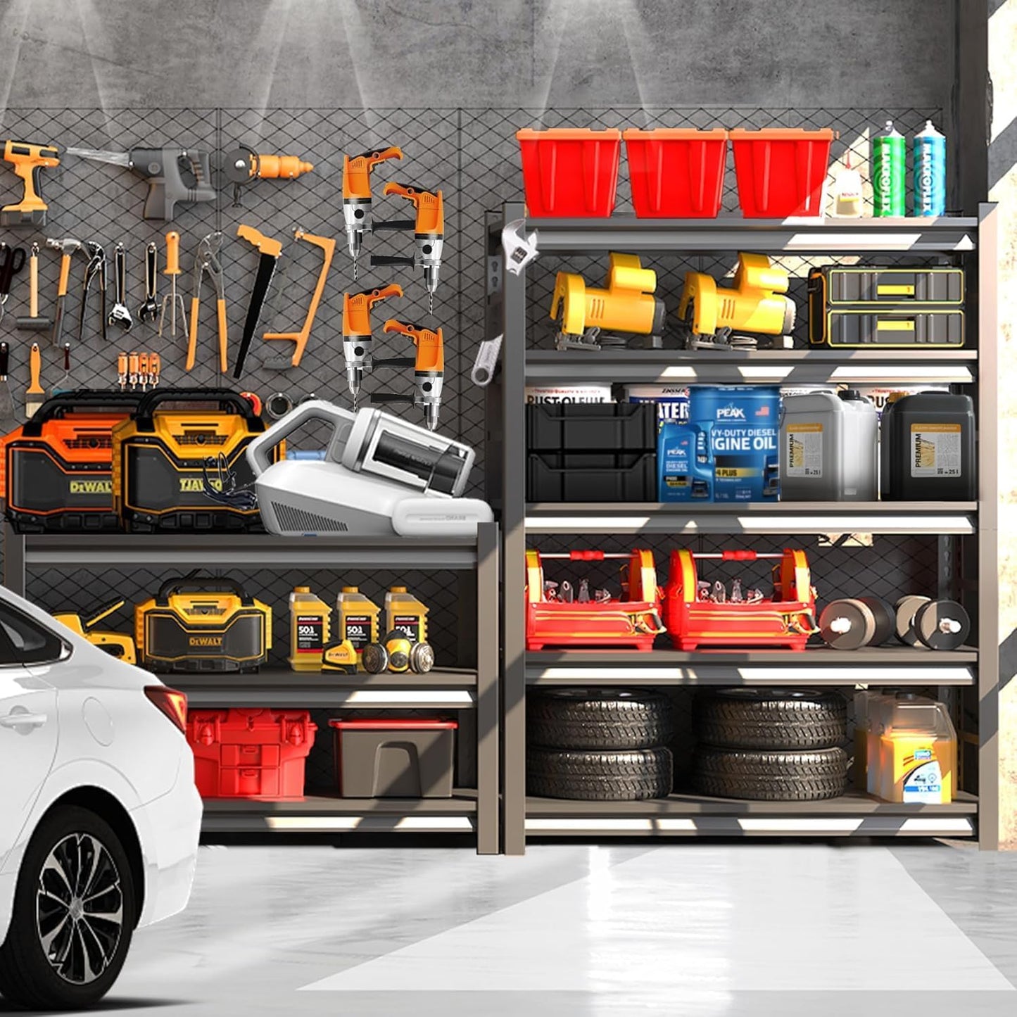 Metal Garage Shelving Unit, Heavy Duty 5-Tier Adjustable Storage Rack, Steel Shelving,2000 lbs Capacity, Industrial Shelves for Heavy Tools and Equipment (5-Tier 59" H x 28" W x 14" D)