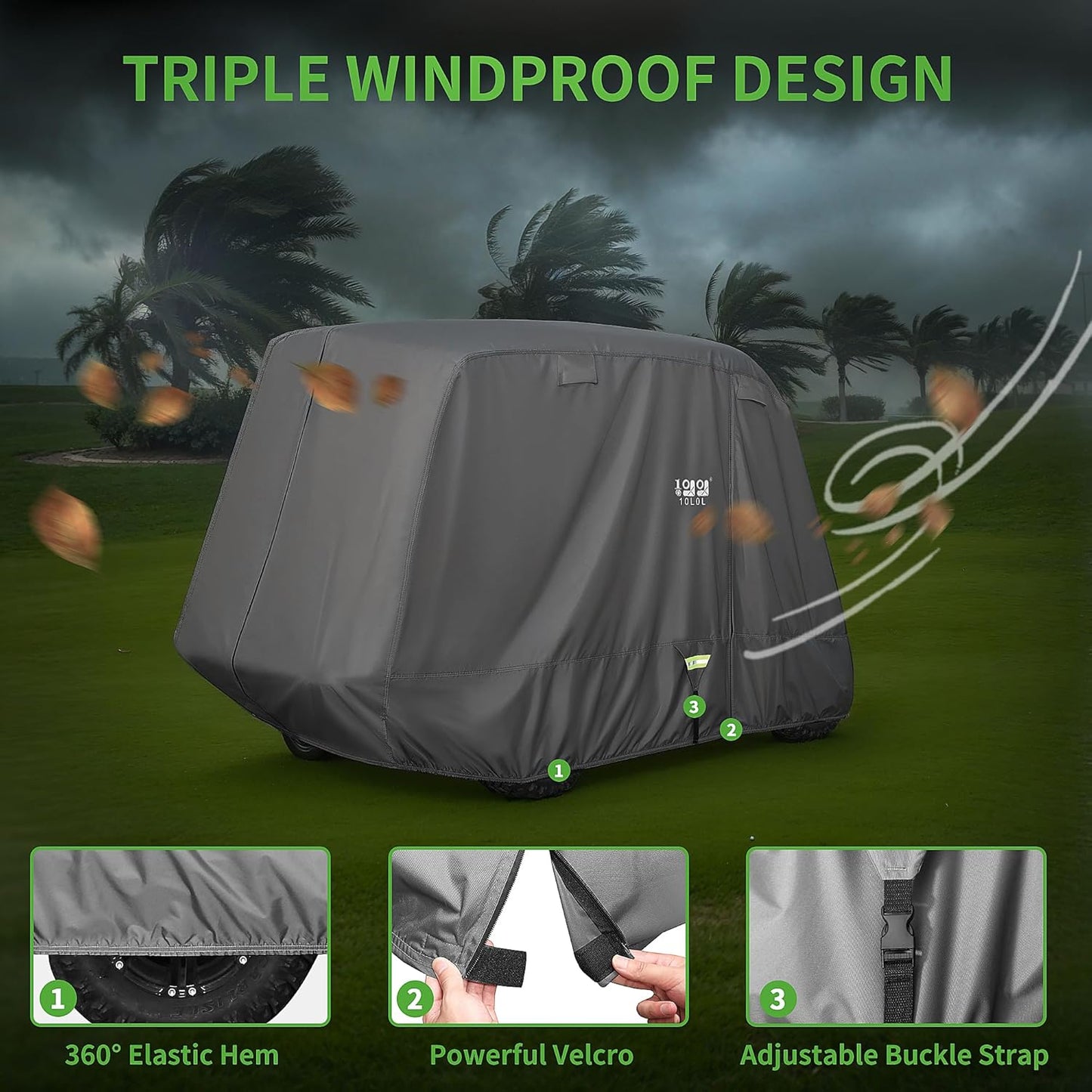 10L0L Heavy Duty Golf Cart Cover for 2/4 Passengers EZGO, Club Car and Yamaha, All Weather Outdoor Protection Weatherproof
