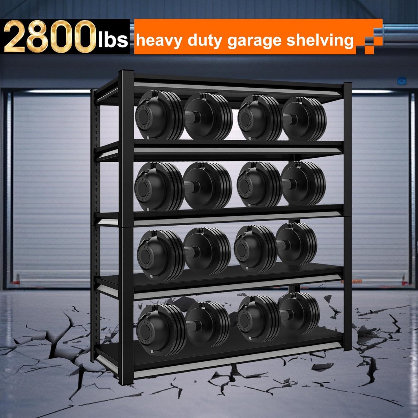 Garage Storage Shelves Heavy Duty, 48”W Shelving Units and Storage Rack, 2800LBS Loads Shelving Units, Adjustable 5-Tier Metal Shelves for Industrial Storage, 48”W×18”D×78”H,Black