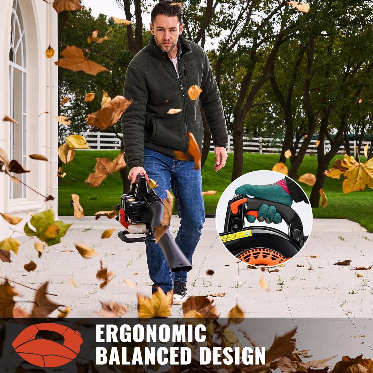 25CC Gas Leaf Blower 420-CFM, 150-MPH, 2 Cycle Handheld Leaf Blower for Lawn Care, Leaf Cleaning and Snow Removal (Orange)