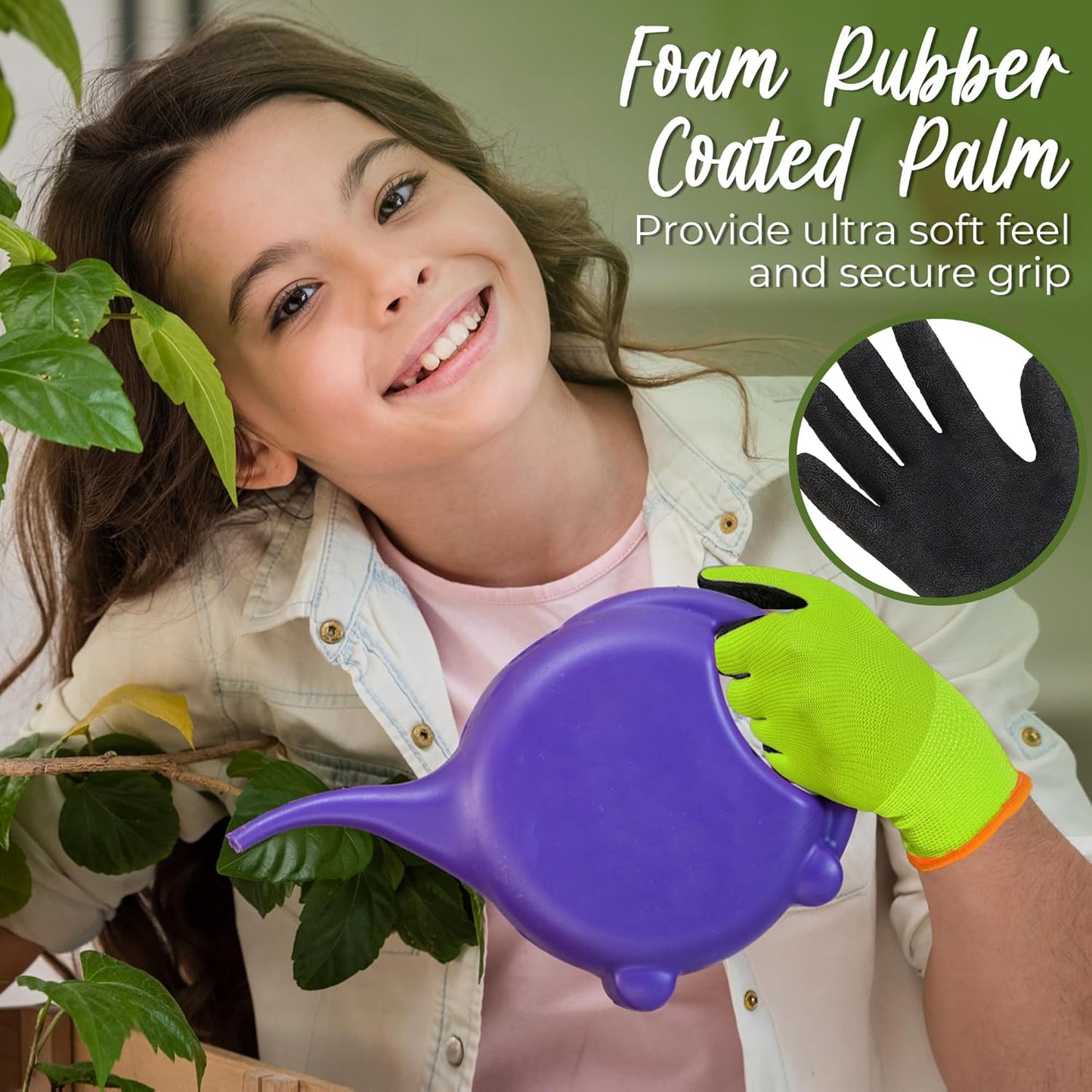 HANDLANDY 2 Pairs Kids Gardening Gripper Gloves, Foam Rubber Coated Children Toddler Garden Yard Work Outdoor Playing Gloves for Girls Boys (Size S)