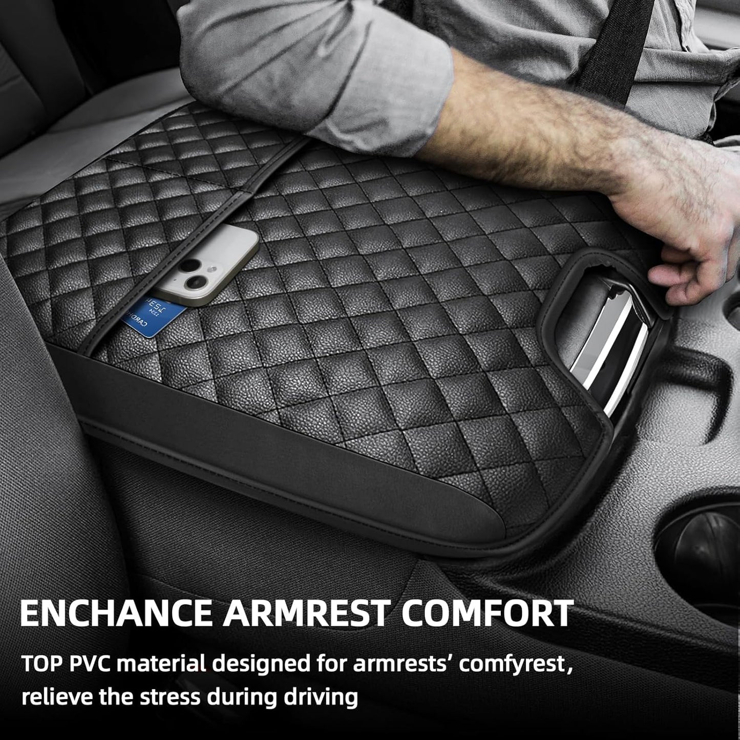 Center Console Cover Compatible with 2013-2018 Dodge Ram 1500 & 2013-2024 Ram 2500/3500/1500 Classic Model for Jump Seat Console, Comfortable Leather Middle Console Cover Lid with Pocket