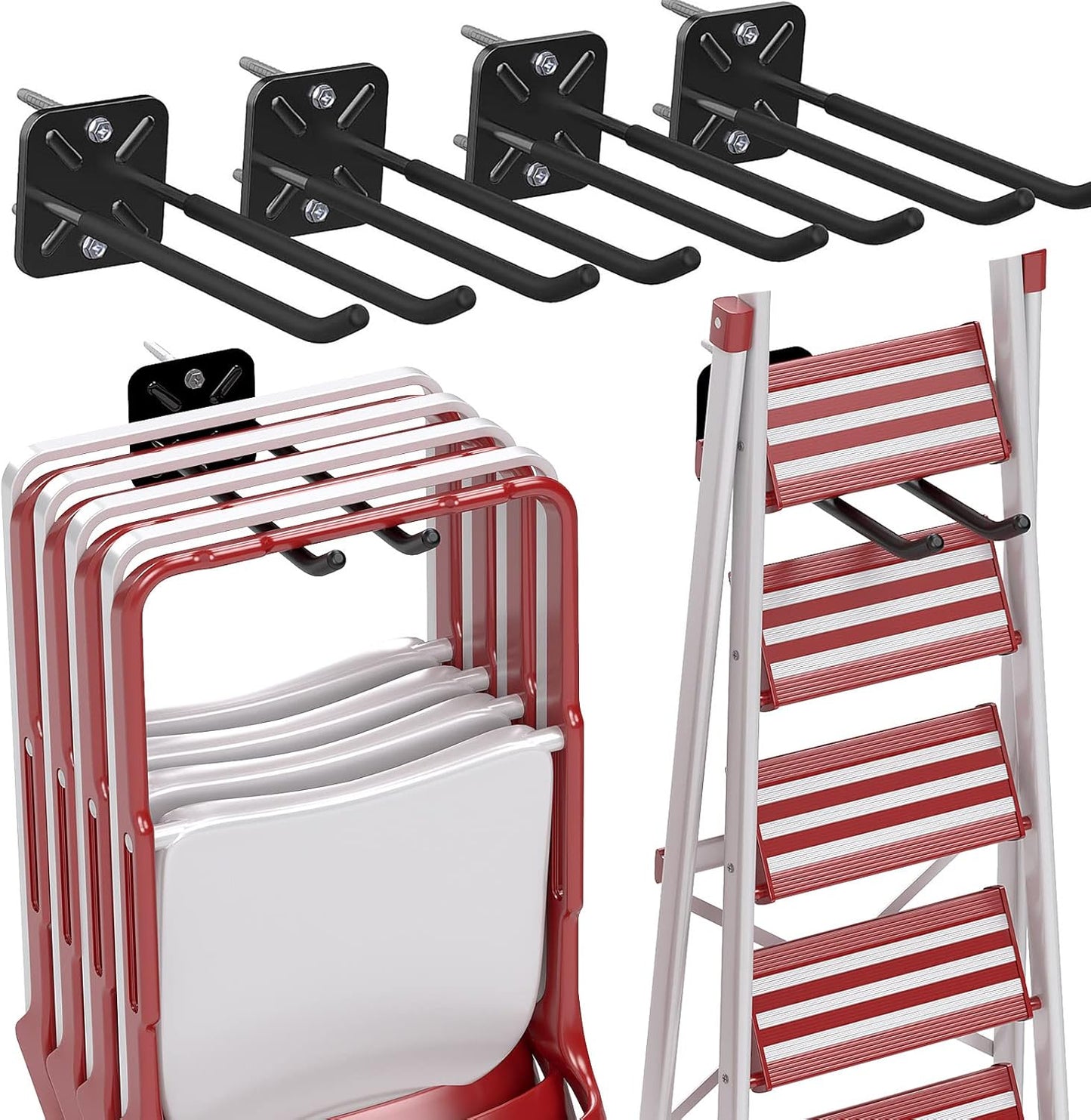 2PCS Racks for chairs,12.4 inch Garage Hooks,Heavy Duty Hooks,Wall Mount Garage Hooks,Hanger for Garage Wall,Heavy Duty Storage Hangers,Organizer to Chairs,Power Tools,Garden Tools,max 120lb.