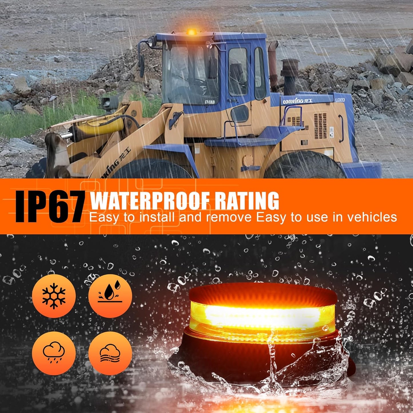 WINECO LED 앰버 스트로브 신호등, 안전 경고 비상 위험 회전 플래시 라이트, 지게차, 트랙터, 골프 카트, ATV, 우편 자동차, 12-24V 마그네틱 베이스 및 영구 마운트