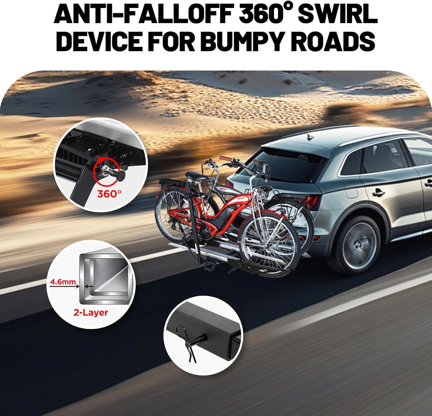 200 lbs. Hitch Mount Bike Rack, fits Cars, SUVs, RVs, Trailers with 2 Inch Receiver