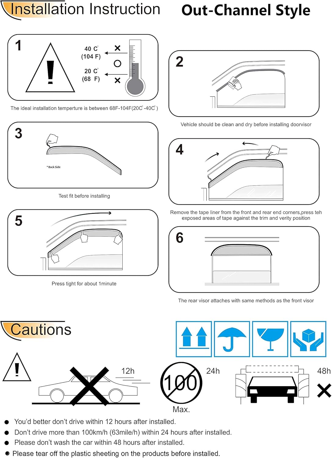 94039 Side Window Wind Vent Deflector, 4pcs Out-Channel Tape-On Dark Smoke Nice Rain Guards Set, Window Visor fit for 2007-2016 Mitsubishi Lancer