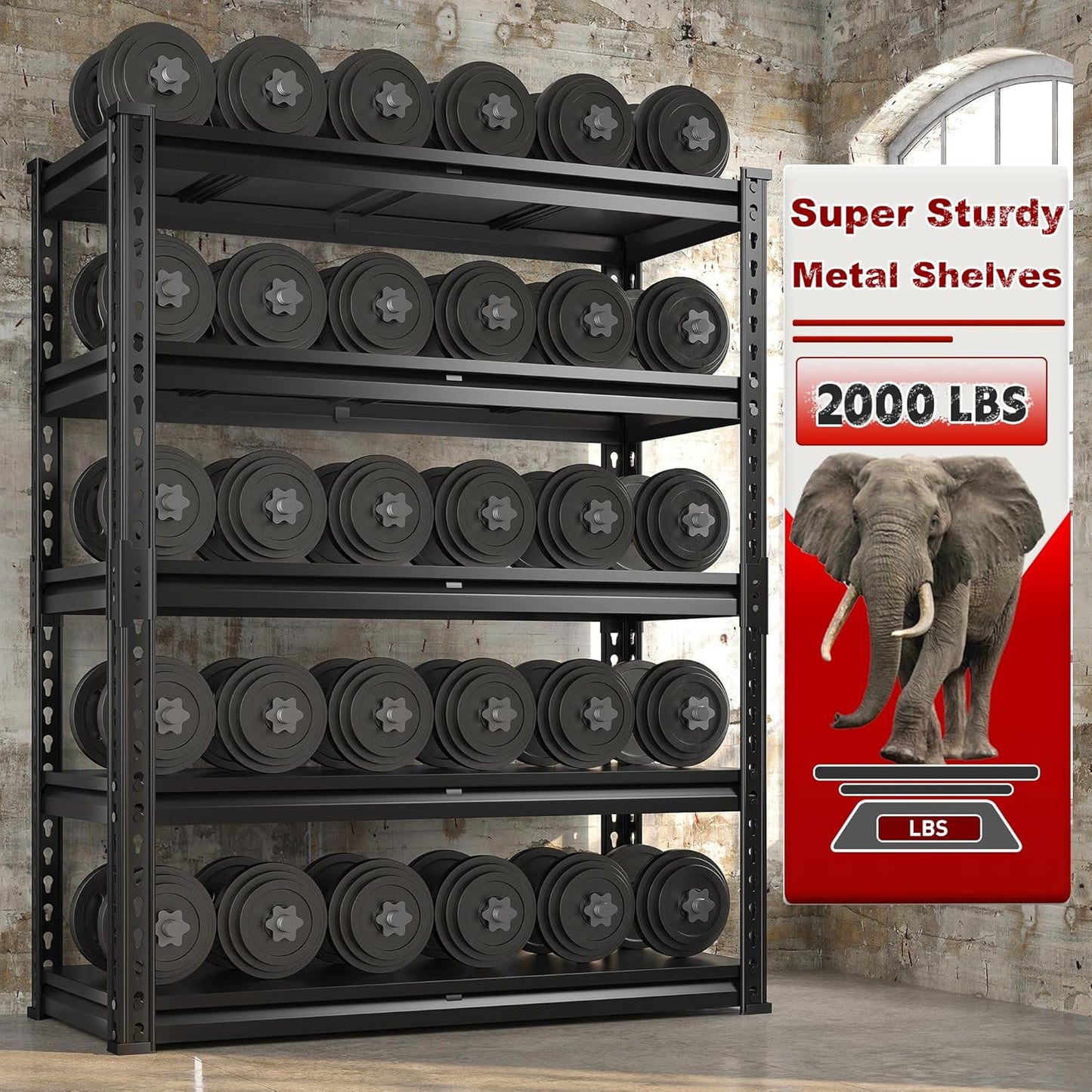 REIBII 72.1" H Garage Shelving 2000LBS Storage Shelves Heavy Duty Metal Shelving 5 Tier Garage Storage Shelves for Commercial Warehouse Pantry Kitchen 72.1" H x 40.1" W x 18.1" D