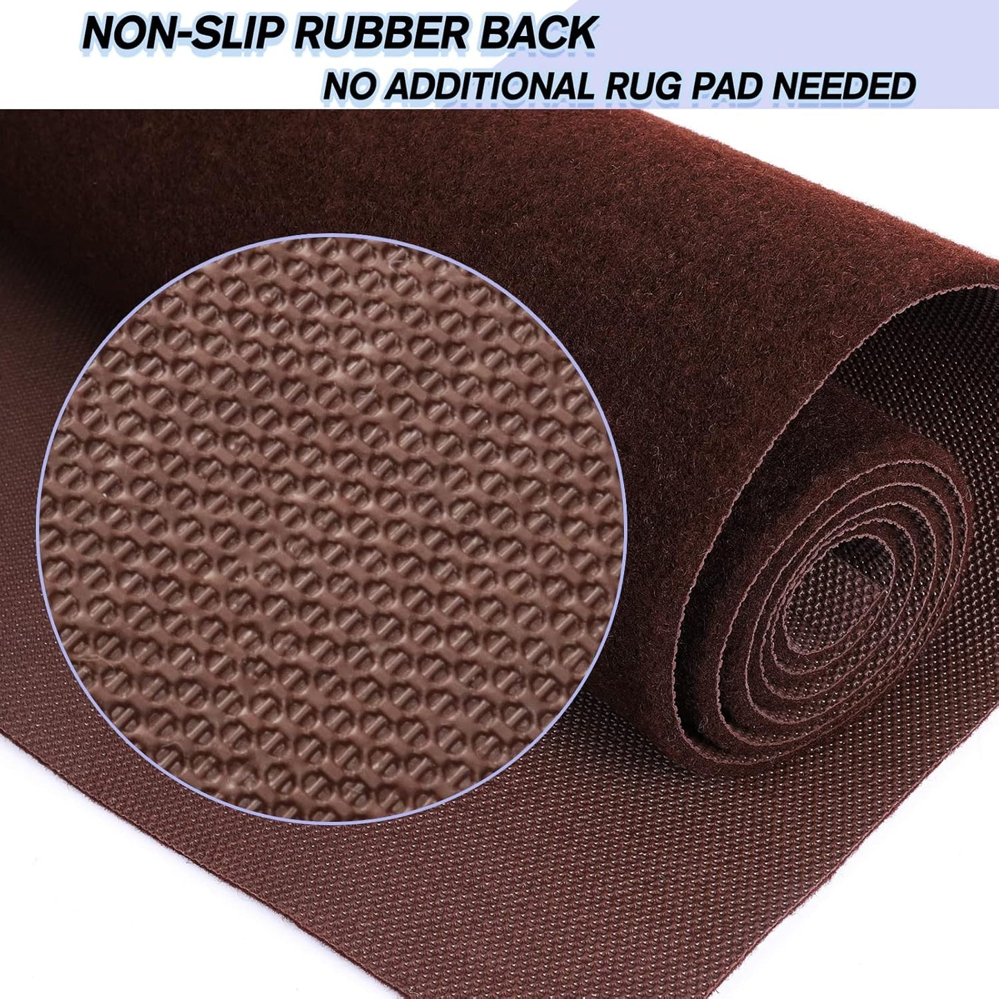 Custom Size Backed Non-Slip Area Rugs Runner, Easy Clean, Waterproof Runner Rugs for Hallway Entryway, Kitchen, Laundry, 4FT x 20FT, Brown