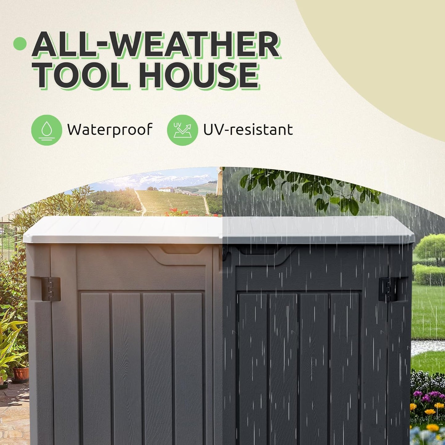 GOOBED Horizontal Shed with Padlock Latch, Outdoor Storage Shed for Backyard and Garden, 35 Cu Ft Small Storage, Waterproof, Easy Assembly, Dark Gray