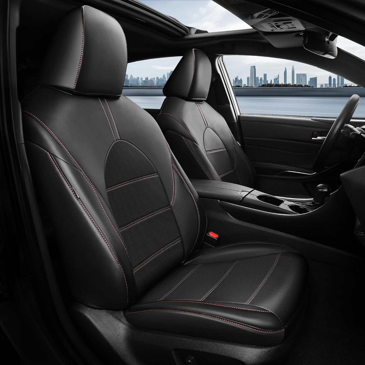 for Toyota Camry Seat Covers XLE XSE V6 2018 2019 2020 2021 2022 2023 2024 - Waterproof Breathable Leather Seat Covers for Cars, Custom Fit Car Seat Covers Full Set, Black Red Not for Hybrid