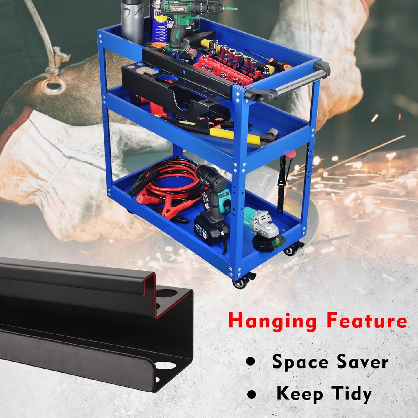 MUTUACTOR Power Tool Organizer,Heavy Duty Drill Driver Angle Grinder Holder,Quick Access Impact Drill Holder Tool Rack Utility for Rolling Tools Chest Utility Storage Carts