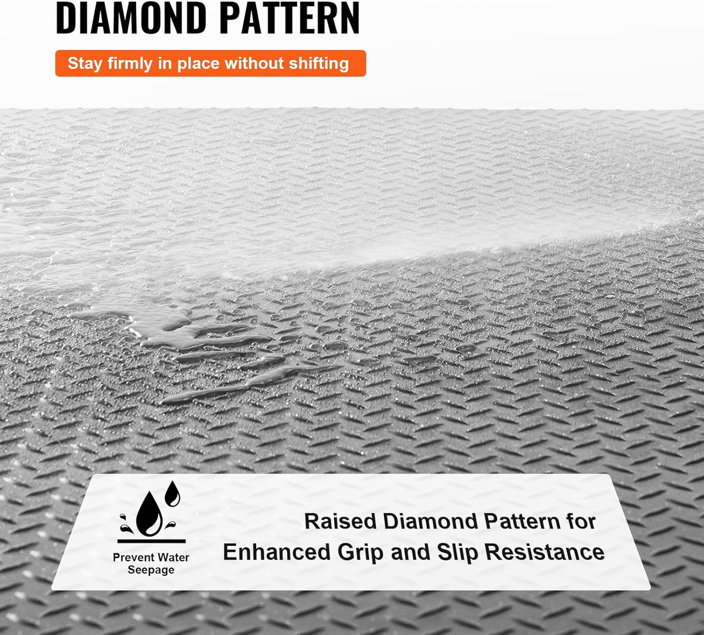 VEVOR Diamond-Plate Flooring Roll, SBR Rubber Mat, Easy to Clean, Gym & Garage Industry, Black