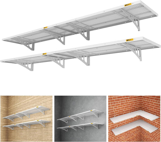 4Pack 1.64x4ft Adjustable Metal Garage Wall Shelving Heavy Duty Garage Storage Shelf Wall Mounted White