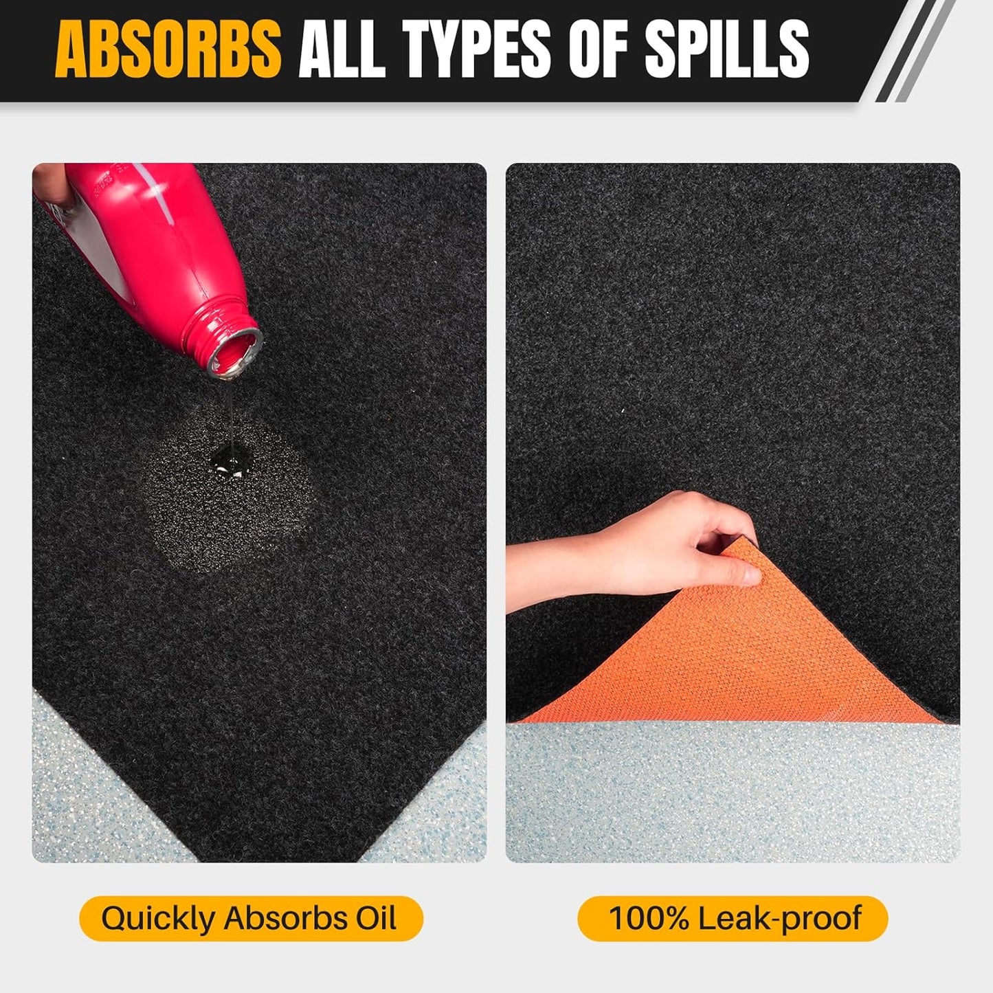 Heavy Duty Oil Spill Mat, Garage Floor Mat for Under Car, 64" X 64", Waterproof, 1/4" Rubber Backing Protects Floor, Reusable, Absorbs All Types of Spills (Black, 64" X 64")