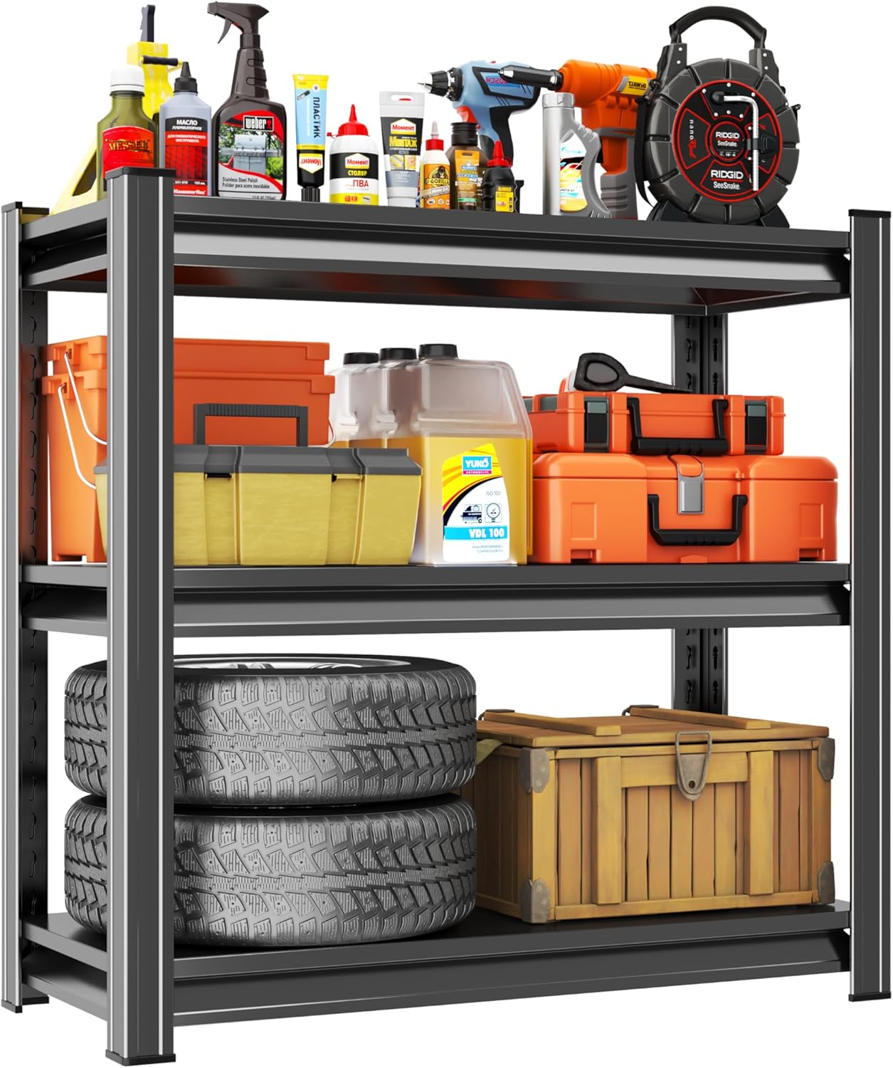 Metal Garage Shelving Unit, Heavy Duty 3-Tier Adjustable Storage Rack, Steel Shelving,2000 lbs Capacity, Industrial Shelves for Heavy Tools and Equipment (3-Tier 32" H x 36" W x 14" D)