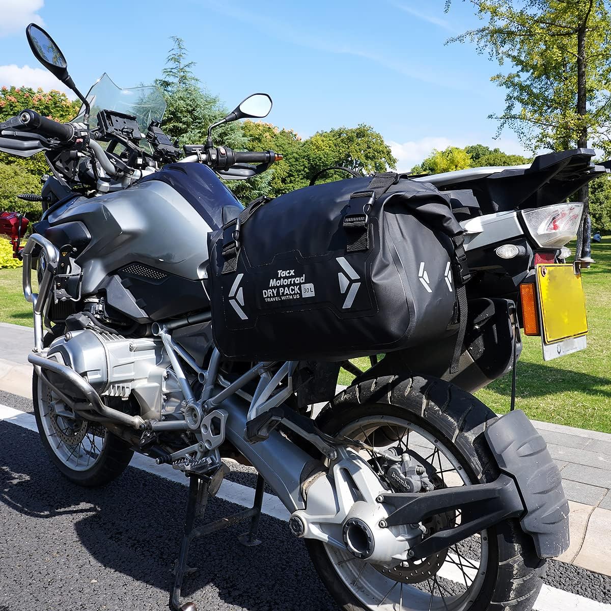 Motorcycle Saddle Bags Tail Bag, 30L Roll-top Waterproof Motor Detachable Side Trunk Bag, Motor Panniers Luggage Bag for Motorcy