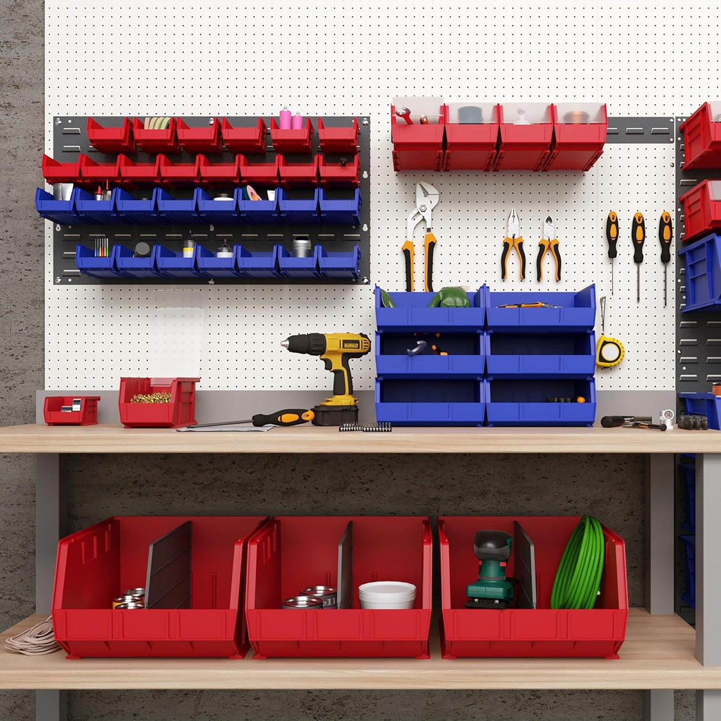 Akro-Mils 30632 Heavy Duty Wall Mount Garage Storage Steel Louvered Rail | Wall Storage Bin Hanging Organizer System for AkroBins, 32-Inch W x 3-Inch H, 2-Pack, Grey