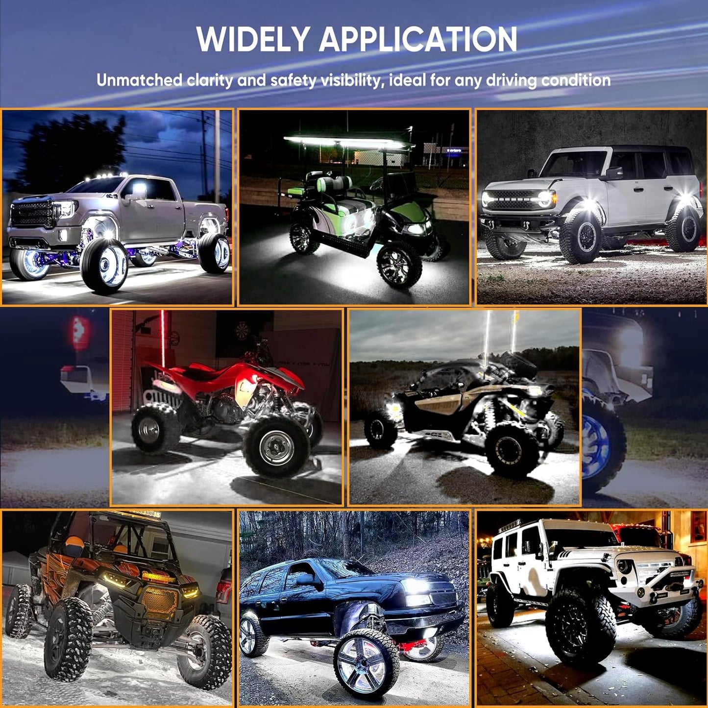 Honalia White LED Rock Lights Kits 8 Pods, 6000K Pure White Rock Lights with Switch