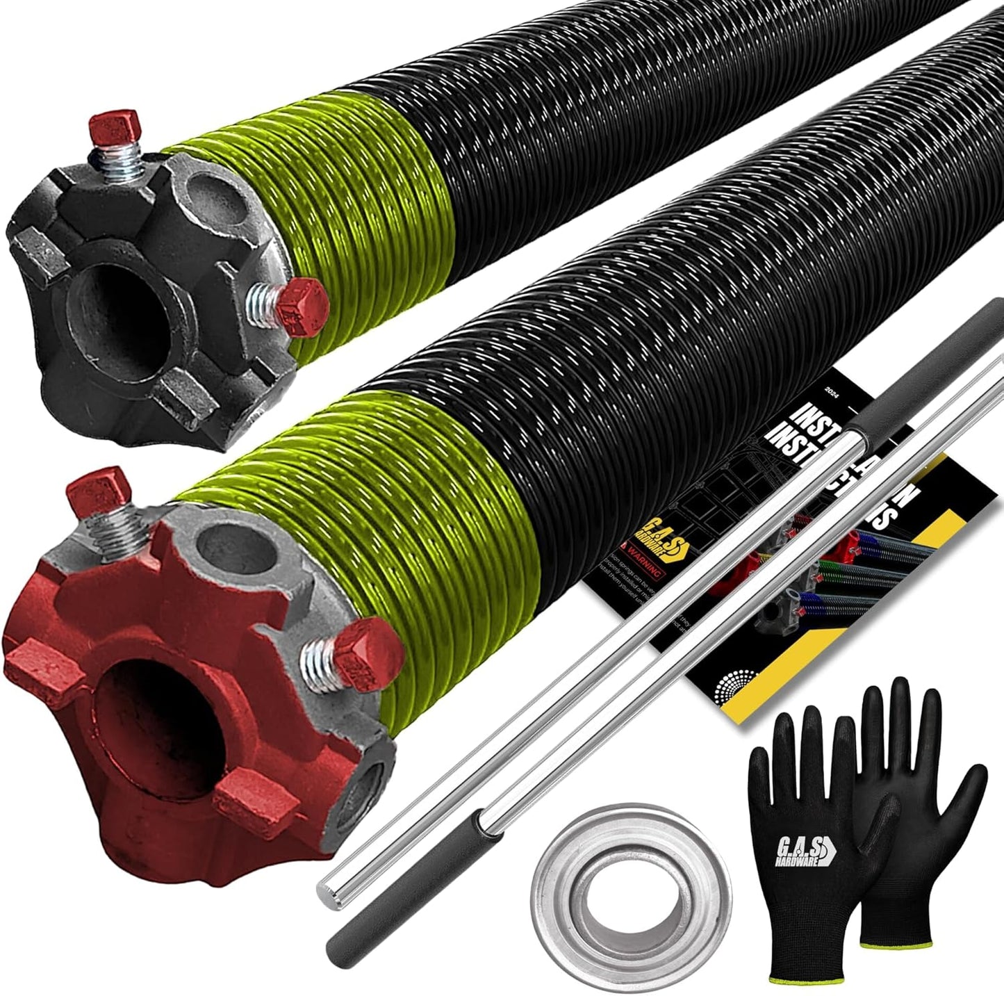 Garage Door Torsion Spring 207x1.75x25 Includes 1” Steel Bearing, Non-Slip Gloves, and Winding Bars for Left and Right Side of Garage Door Precision E-Coating 5-Year Warranty Min. 30,000 Cycles (Pair)