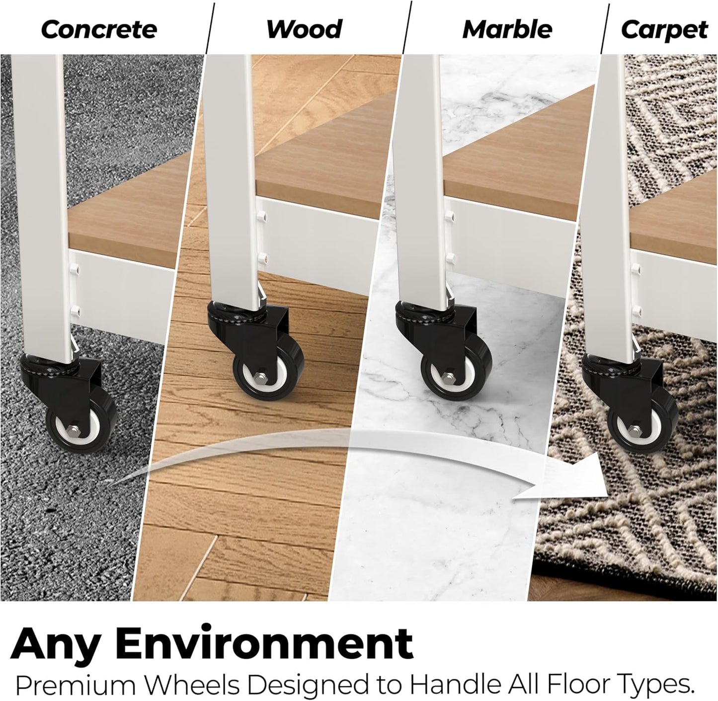 HOMEDANT House White 5-Tier Metal Rolling Cart Shelf Rack Casters Heavy Duty Wheel Shelving Unit Adjustable Utility Storage Shelves Organizer Shelf Kitchen Garage 24.4" W x 16.5" D x 62.2" H 3Pack