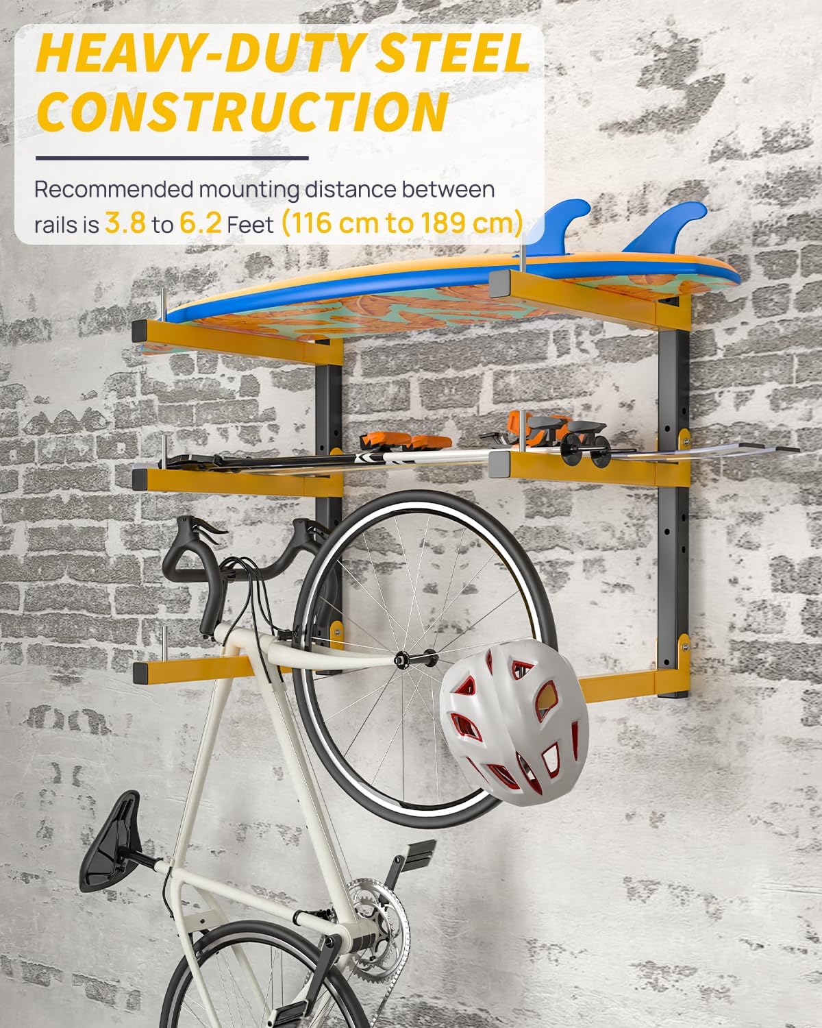 Lumber Rack Wall Mount Storage Racks Folding Wood Organizer Heavy Duty Shelf Brackets With 6-Level 720 Lbs Capacity Yellow Metal Utility Racks Garage Wall Shelving for Indoor and Outdoor Use (4 Pack)