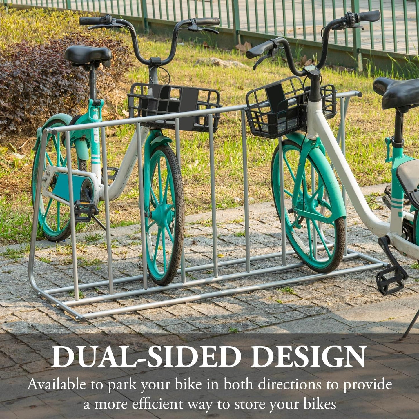 MyGift Large Metal Double-Sided Grid Bike Rack Stand, Freestanding Bicycle Storage Holder for Garage or Outdoor Parking with 6-Bicycle Capacity