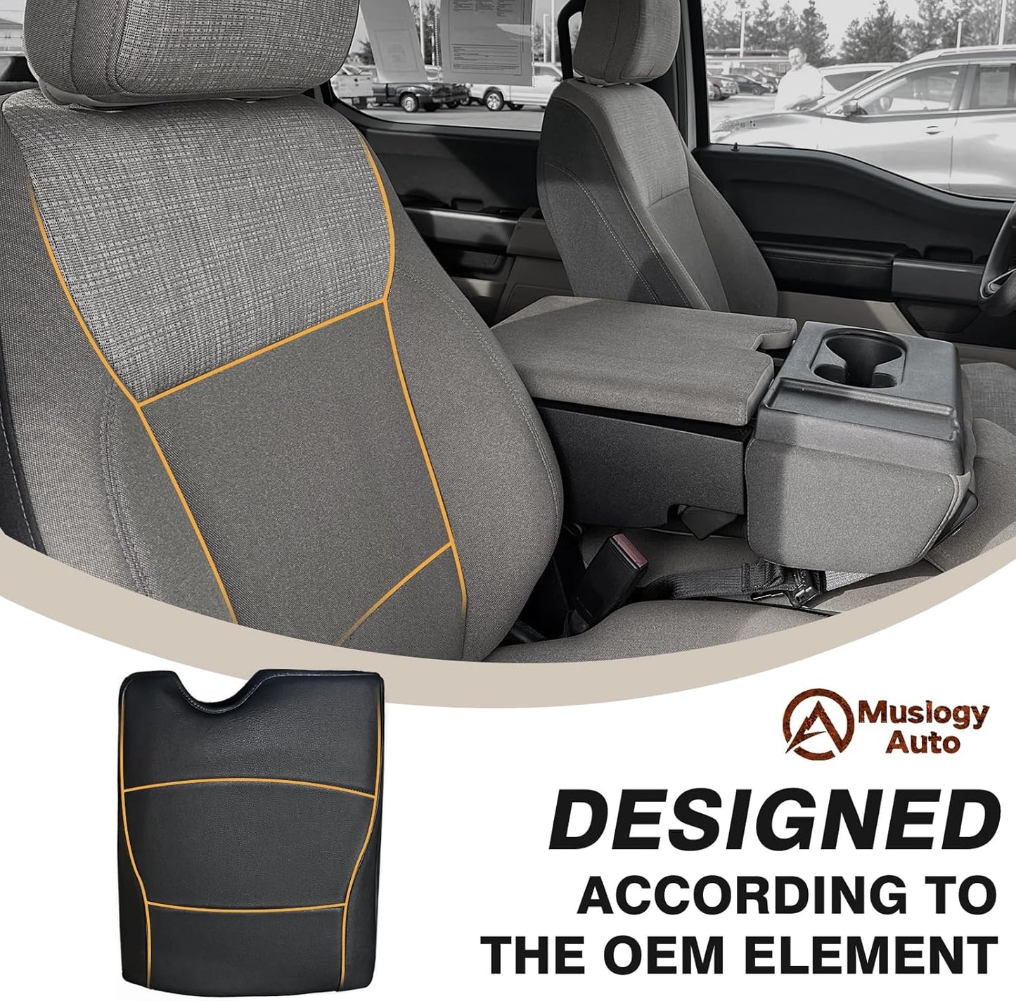 Muslogy Center Console Armrest Cover Compatible with Ford F-150 F150 2015-2024 2025 Comfort Armrest Pad Arm Rest Cushion Vegan Leather Protector 1-Inch Extra Thick(Jump Seat ONLY)