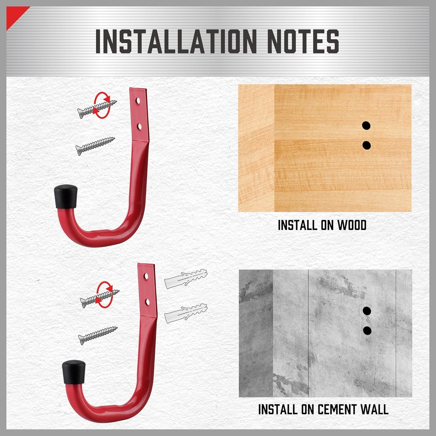 HORUSDY 6 Pack Garage Hooks, Utility Hooks, Garage Hook Heavy Duty Wall Hook (Red)