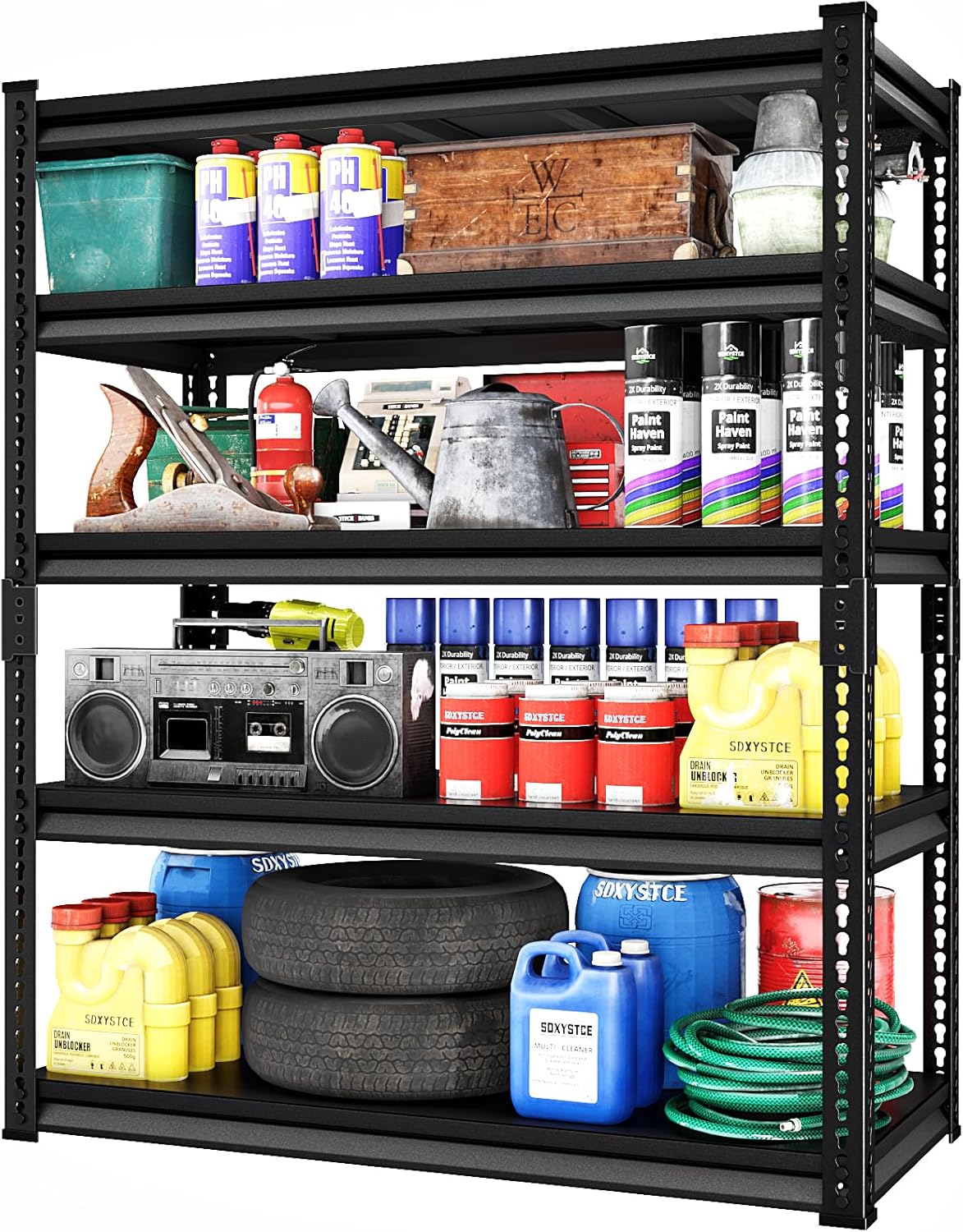 Garage Shelving Heavy Duty 3000LBS Loads, 48" W Adjustable Garage Storage Shelves, 5-Tier Metal Shelving Units and Storage, Industrial Utility Shelf, 48" Wx24 Dx78 H,Black
