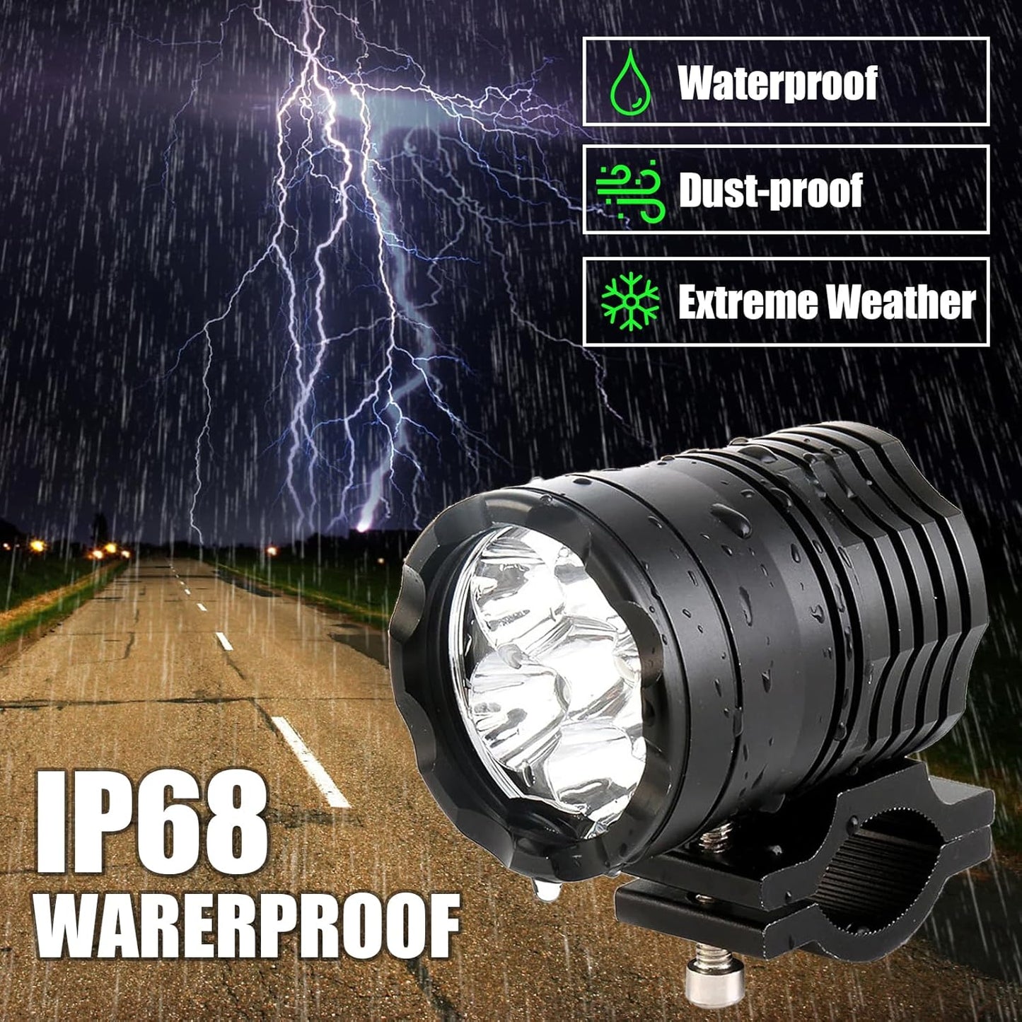 Motorcycle Driving Light 12-60V 40W 3600LM LED Fog Light for ATV UTV Bike Car Truck Boat Forklift Waterproof LED Spotlight with 6 Light Beads High Low Strobe Beam Switch Universal (Black 1)