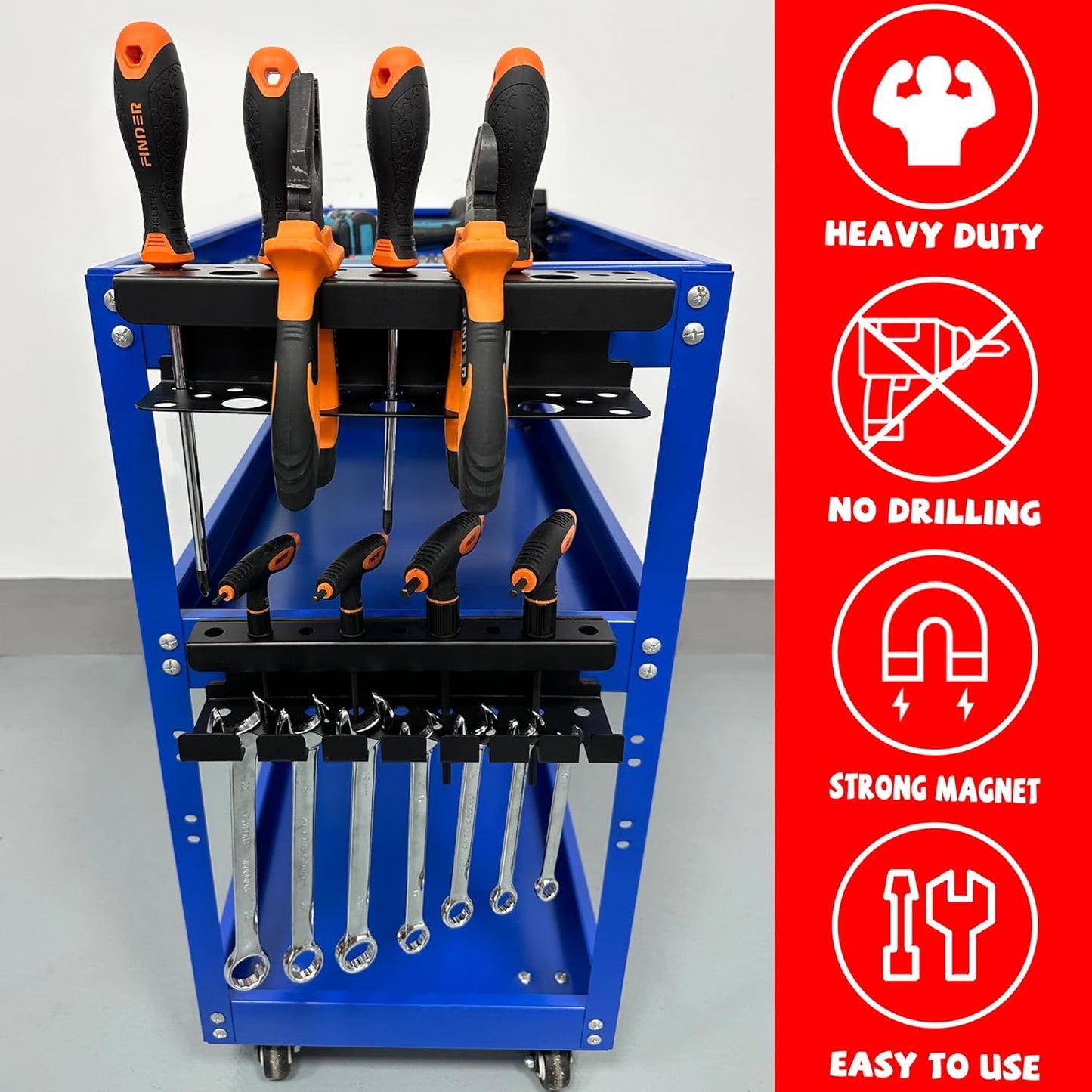 ULIBERMAGNET Magnetic Screwdriver Holder,Magnetic Wrench Holder,Heavy Duty Black Metal Tool Storage Organizer,Set of 2 Magnetic Mount Tool Holder for Garage,Workbench,Tool Cart,PegBoard