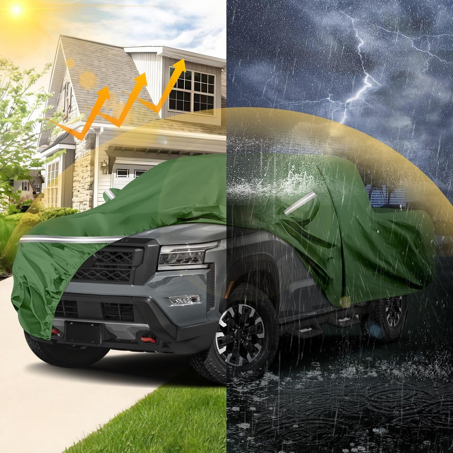 BOSSTONE Car Cover Custom Fit for Nissan Frontier (1998-2020) King/Crew Cab Short Bed Waterproof All Weather for Automobiles Full Exterior Cover Rain Sun Snow Protector with Door Zipper (Green)