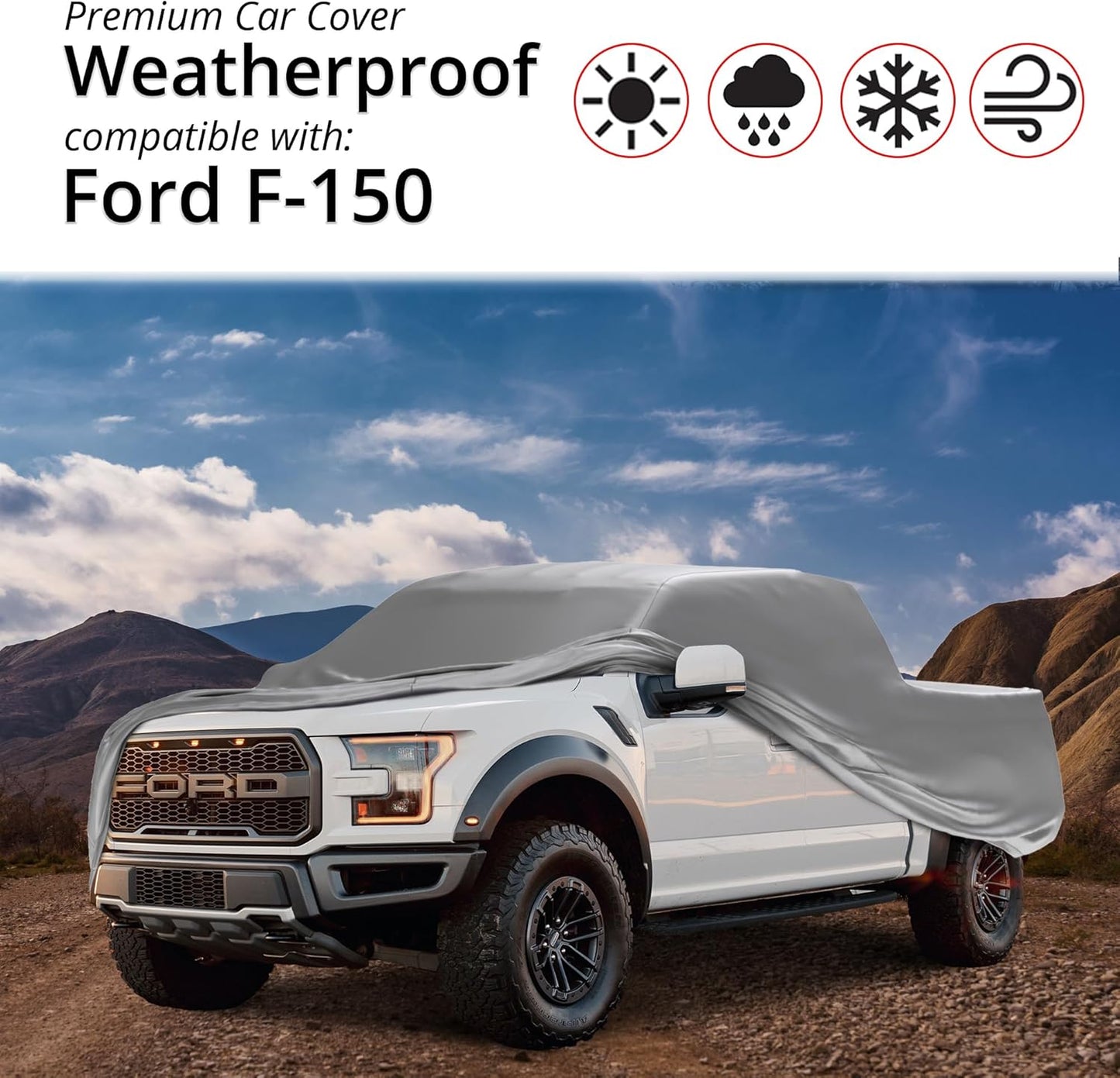 Car Covers Weatherproof Max Truck Cover & Warranty Compatible with Ford 2022-2024 F-150 Crew Cab, 6.5 with Truck Bed Shell– Outdoor Cover, Prevents Theft with Cable Lock