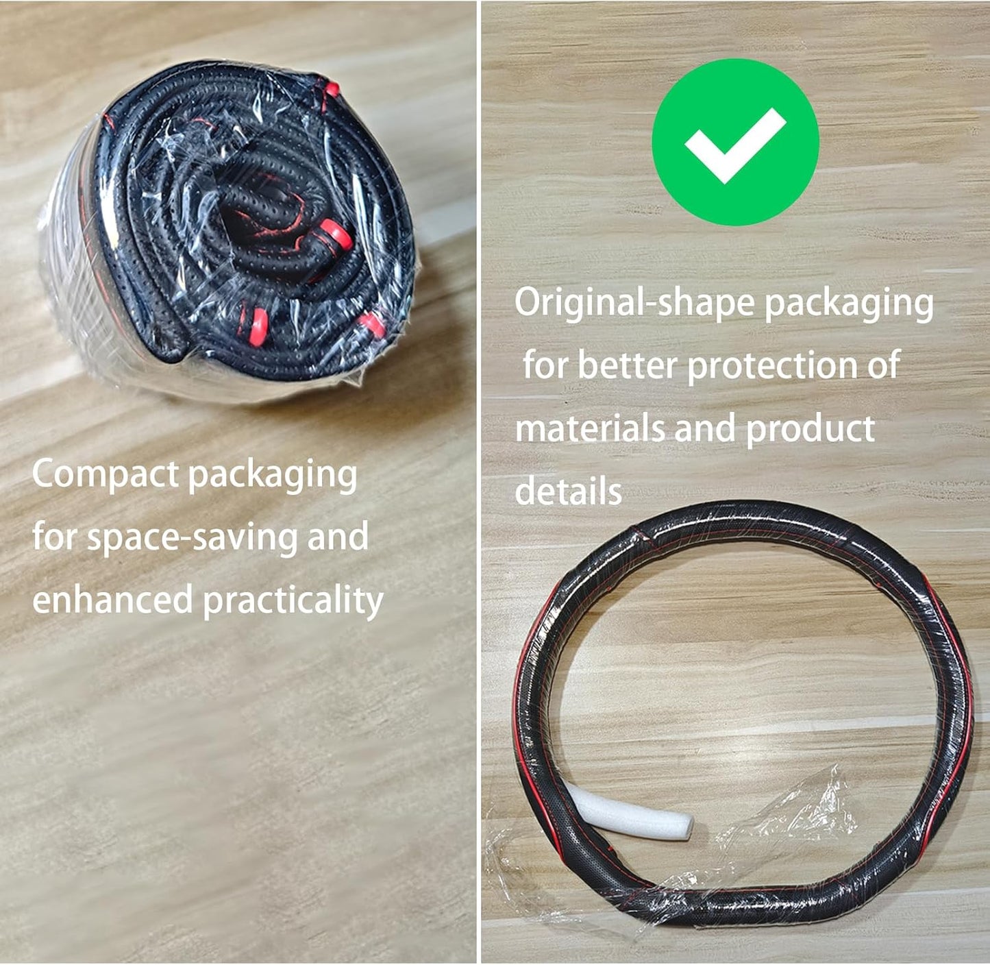 D Shape Car Steering Wheel Cover, Universal 15 inch Stitching Color Anti-Slip Steering Wheel Protector, Red and Black Style (Red and Black D Shape)