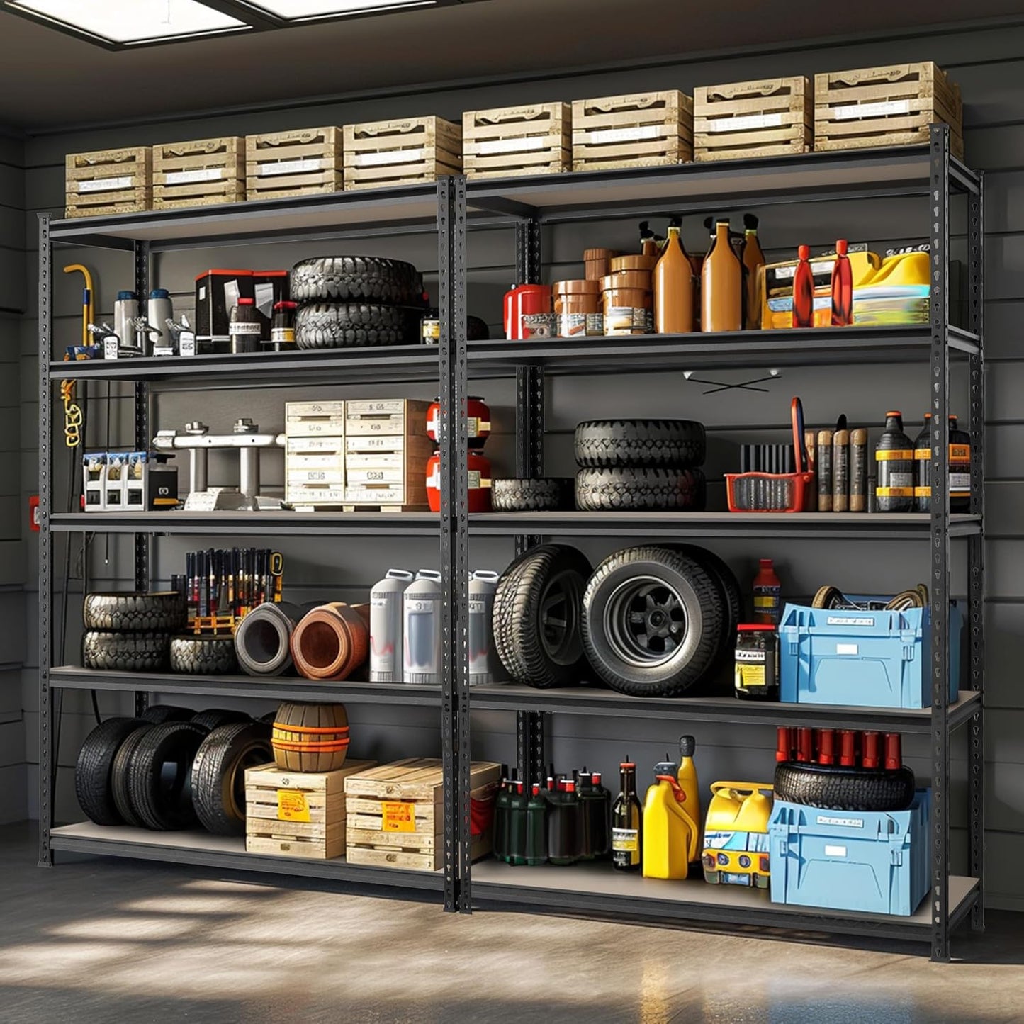 WORKPRO 4000LBS Storage Shelves, 5-Tier Metal Shelving Unit, Adjustable Garage Shelving with Particle Board, Heavy Duty Storage Rack for Garage, Kitchen, Basement, Warehouse, Black, 72"H x 36"W x 18"D