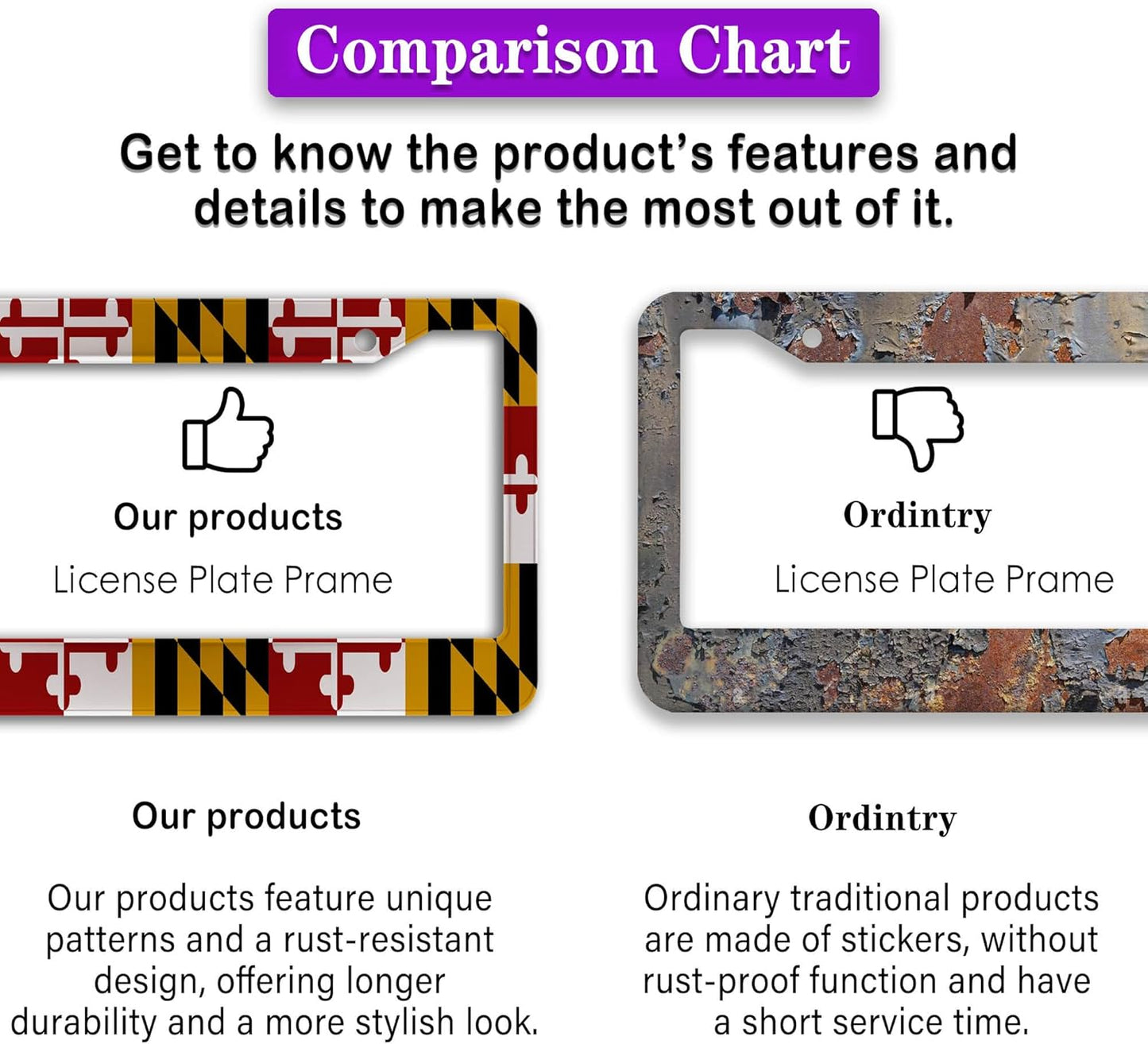 Front License Plate Bracket Multicolor License Plate Frames Flag of Maryland Universal Aluminum Car Accessory 2 Pack with Screw Covers Set