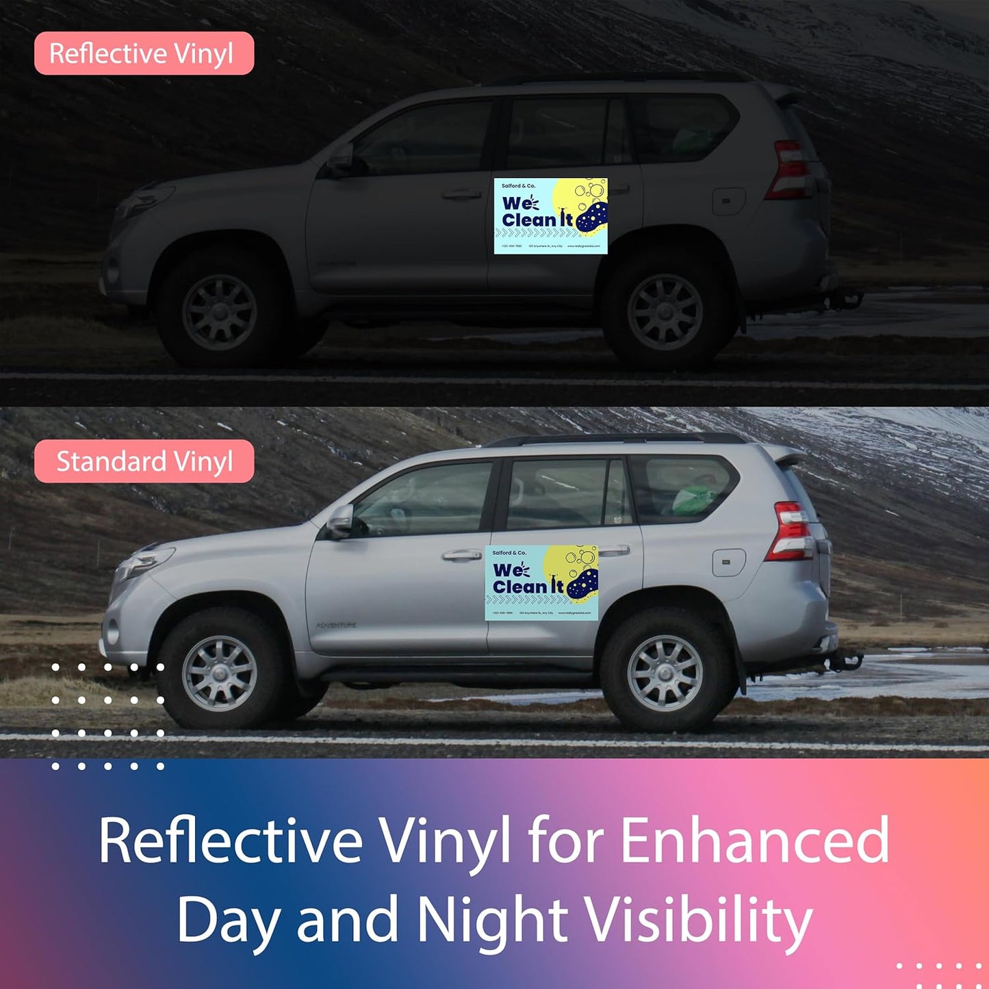 Custom Car Magnet for Business 2 Pack | Personalized Logo, Text, and Image Reflective Magnetic Signs for Vehicles | Effective Advertising Signs | Various Size | Weather-Resistant - 24x36in