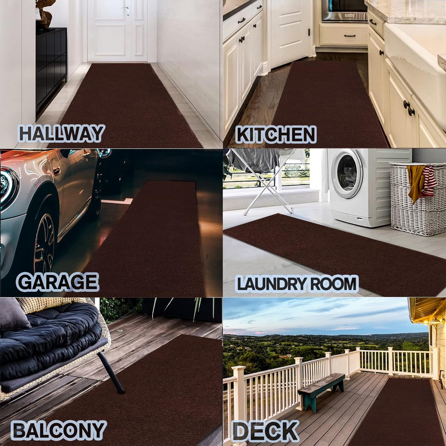 Customsize Backed Non-Slip Area Rugs Runner, Easy to Clean, Waterproof Doormat Runner Rugs for Hallway Entryway, Kitchen, Laundry, 2x11FT, Brown