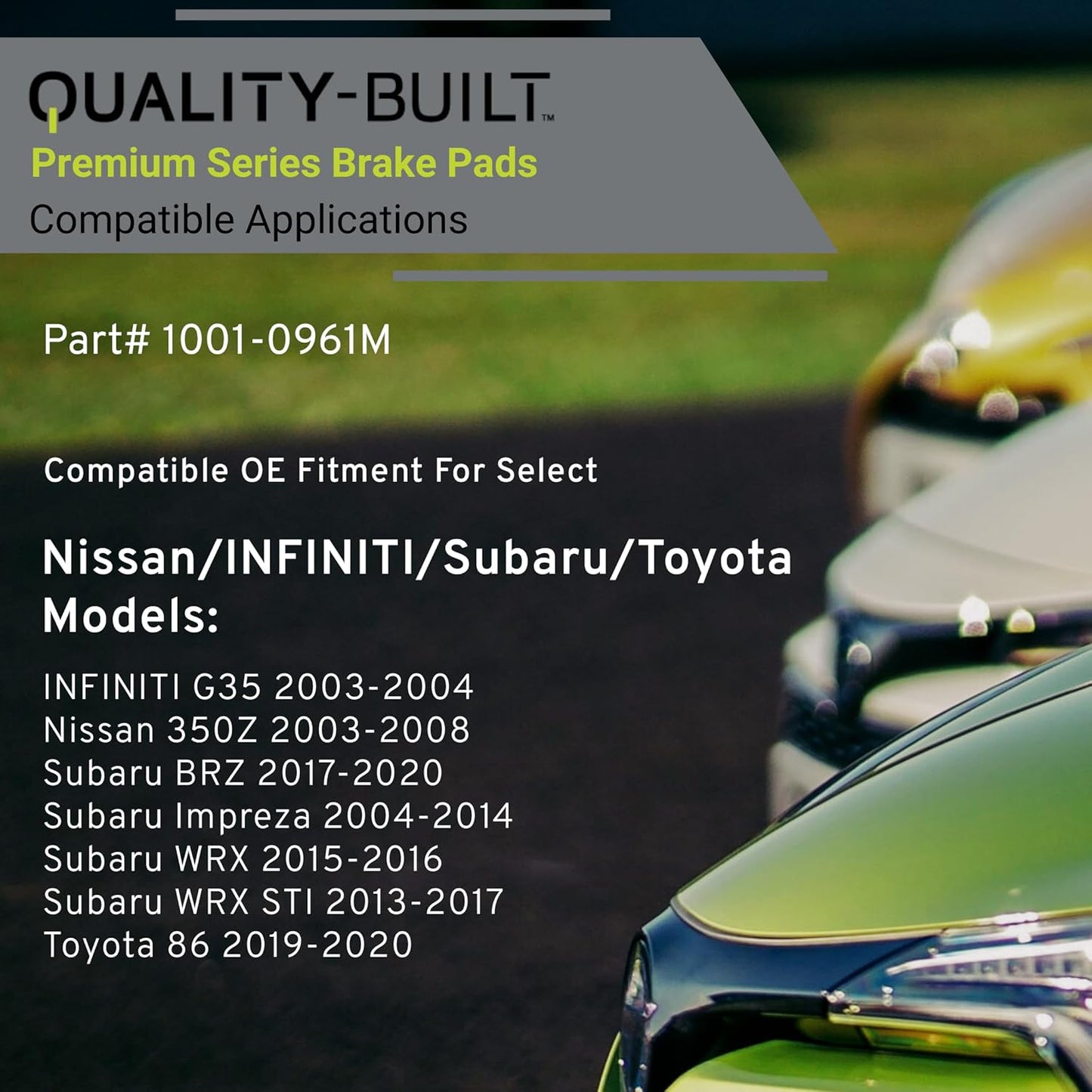 Premium Semi-Metallic Rear Brake Pads (1001-0961M) Compatible with 2003-2020 INFINITI/Nissan/Subaru/Toyota (350Z/86/BRZ/G35/Impreza/WRX/WRX STI)