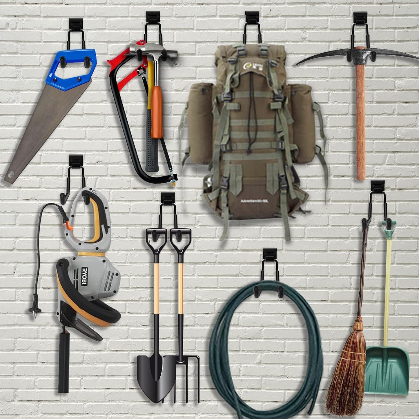 GPANDAG 2 Pack Heavy Duty Garage Storage Hooks(110LB) - Anti-Slip Coating Wall Mount for Bike, Ladder, Garden Tools & Hose